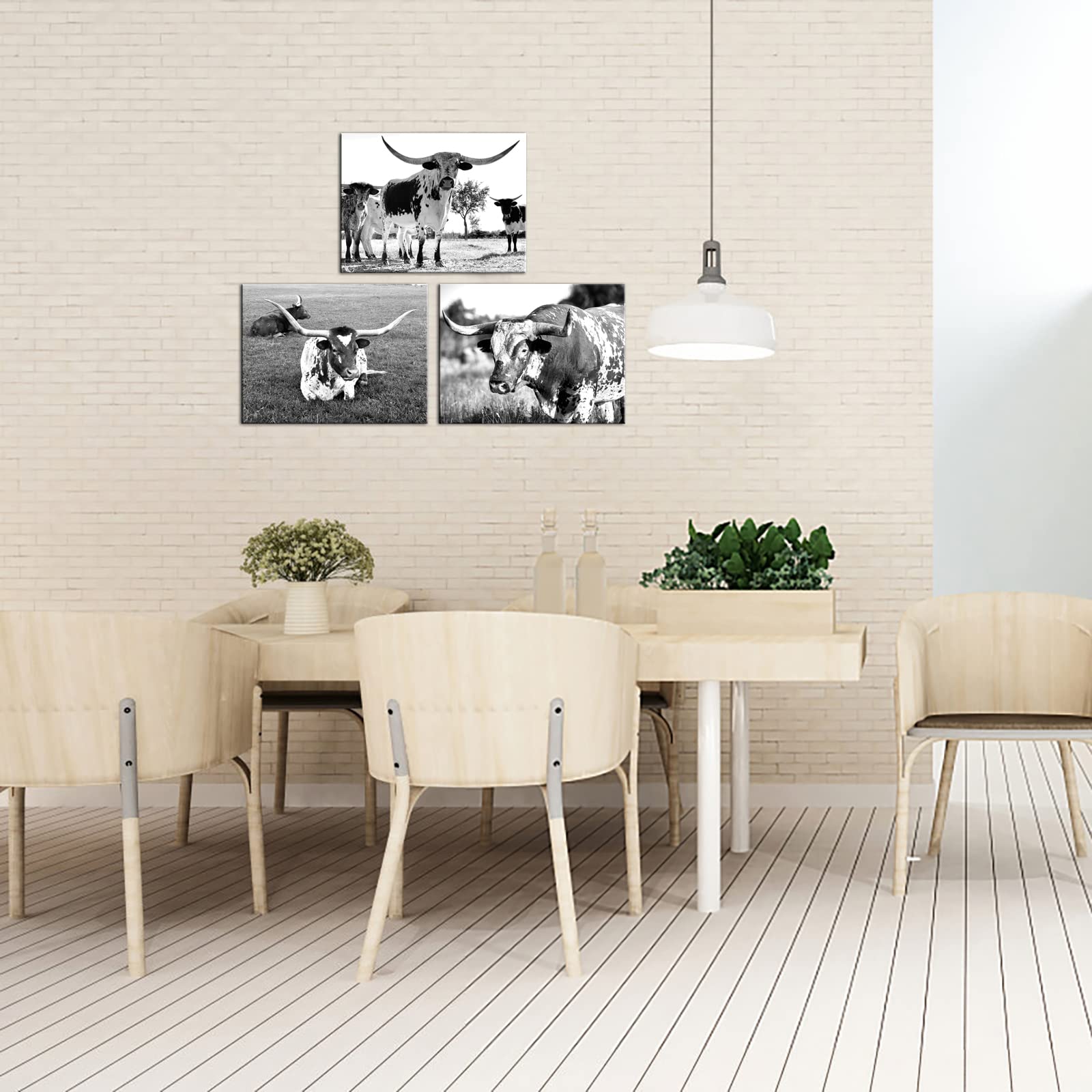 Nachic Wall 3 Pieces Longhorn Wall Art Black And White Longhorn Decor Pictures Painting For Living Room Farmhouse Cabin