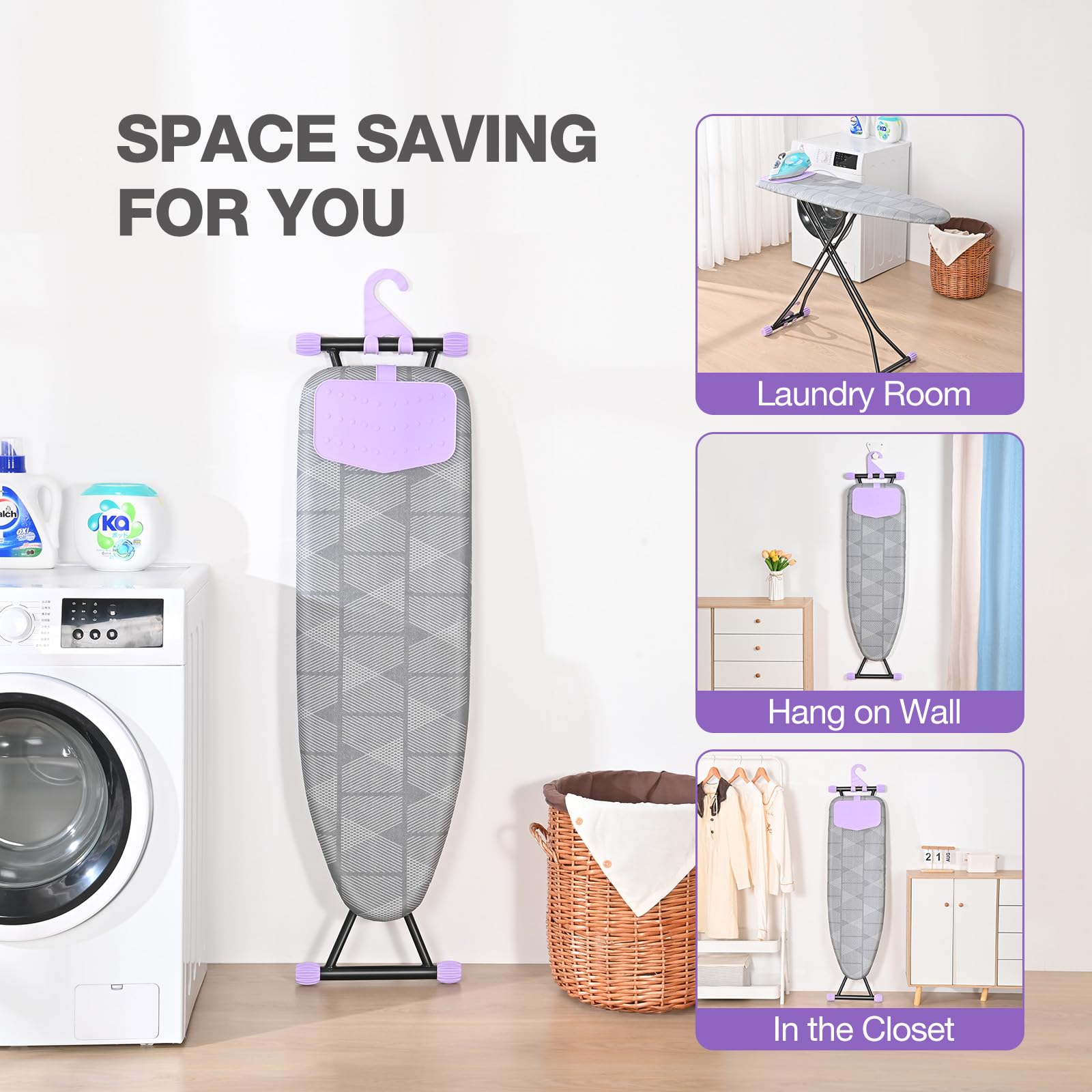 Apexchaser Ironing Board, Ironing Boards With Iron Rest, Extra Thick Cover And Pad, Height Adjustable, Easy Storage With Smart H