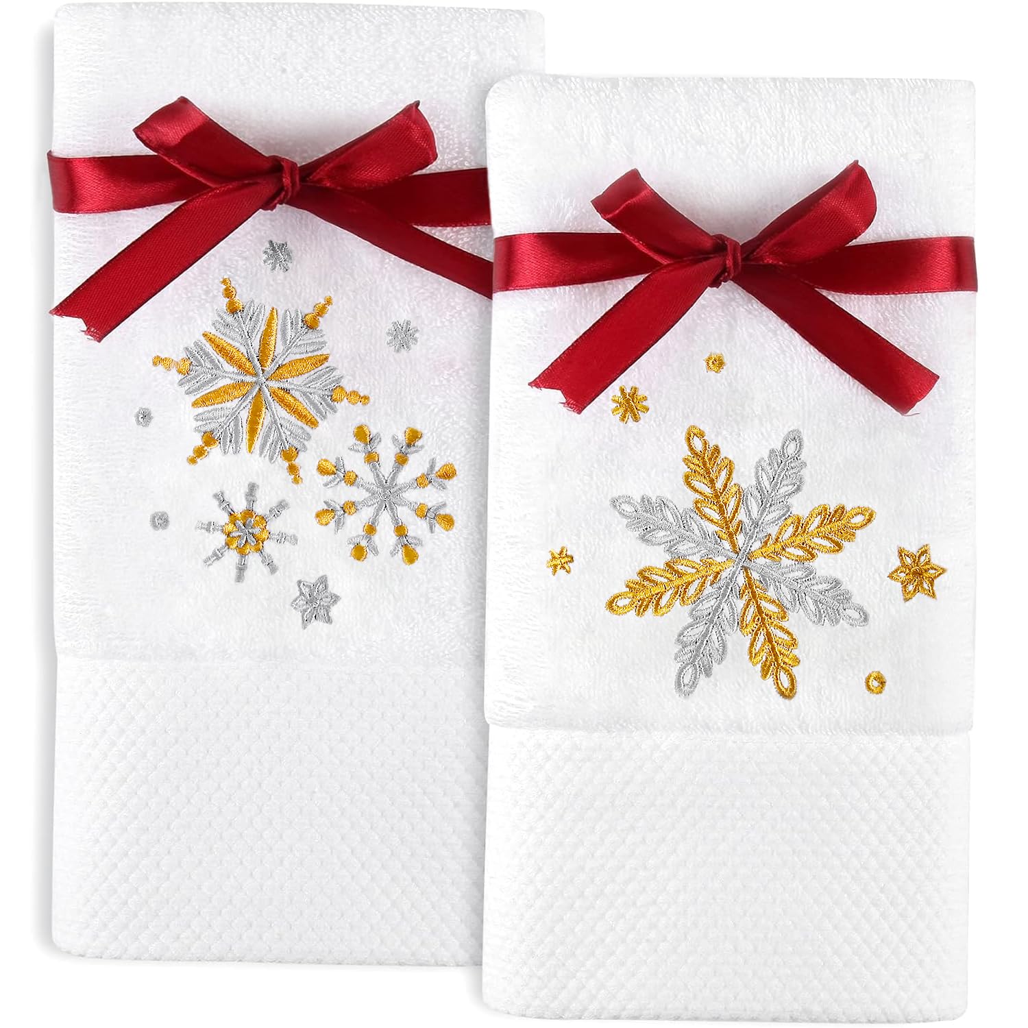 Quera 2 Pack Christmas Hand Towels 100% Cotton Embroidered Premium Luxury Decor Bathroom Decorative Dish Towels Set For Drying,