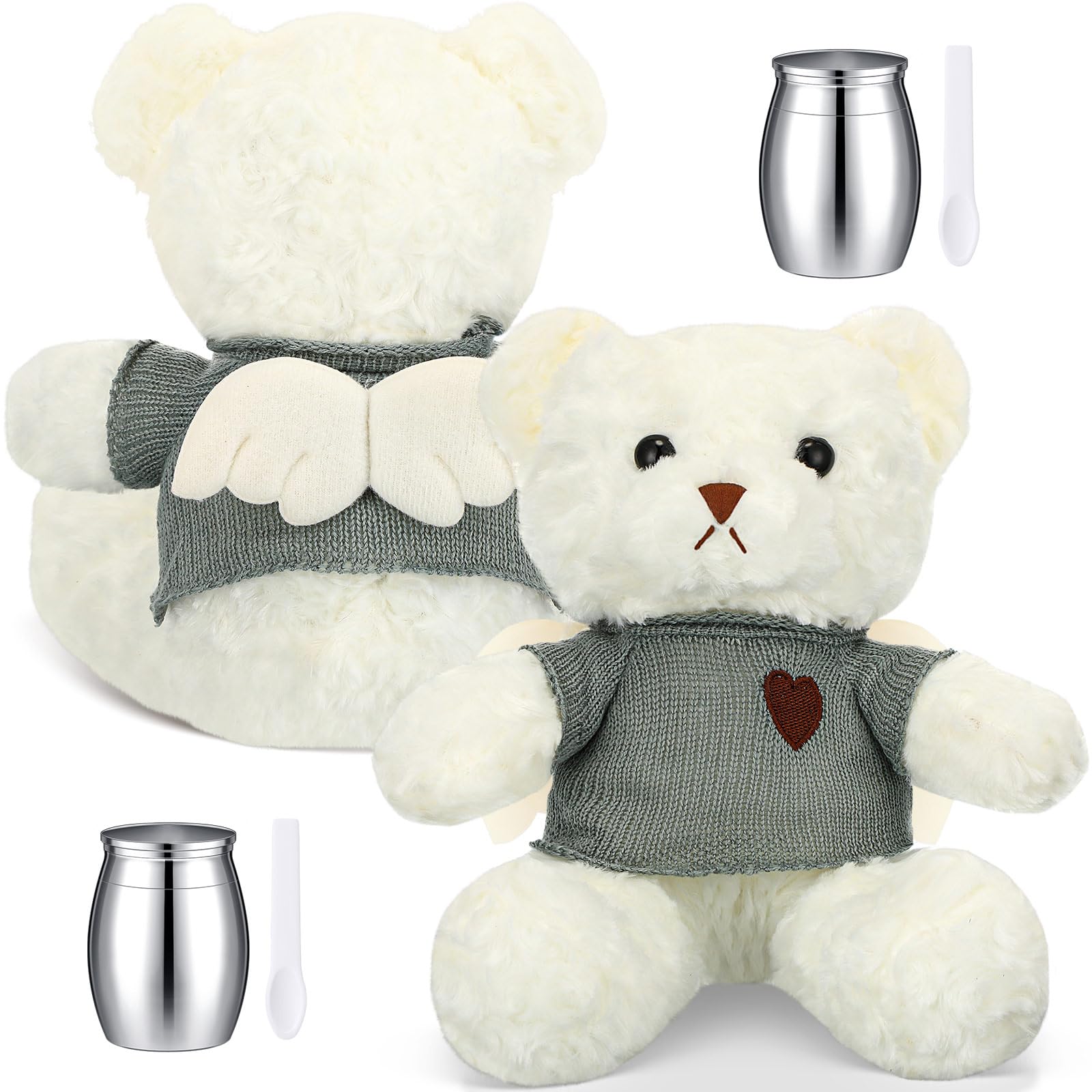Shappy 2 Set Stuffed Bear Urn for Ashes White Angel Bear Stuffed Animal with Mini Urn Small Cremation Keepsake Sympathy Bereavem