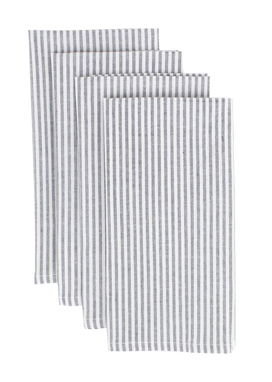 Fennco Styles Simple Ticking Stripes 100% Pure Cotton Table Napkins 20 X 20 Inch, Set Of 4 - Grey Dinner Napkins For Everyday Us