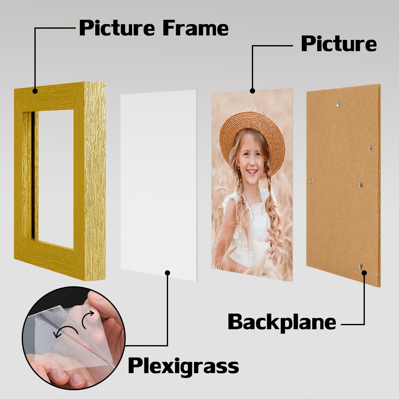 ORIVAN 4x4 Picture Frame Wood Display 4x4 Picture Distressed Gold Square Photo Frame for Wall and Tabletop Decoration
