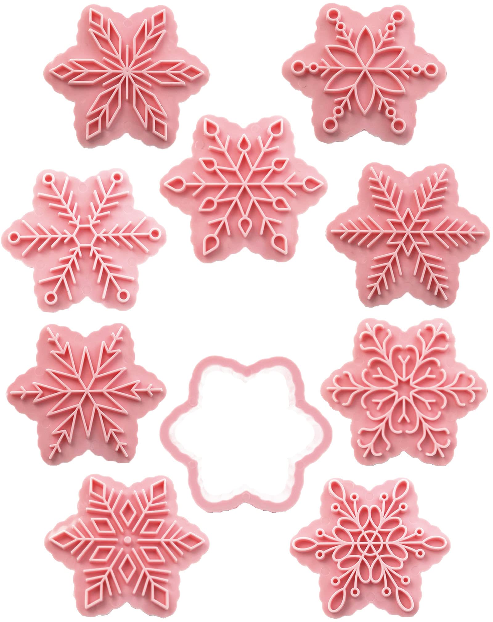 9 Patterns Of 3D Snowflake Cookie Stamps Set, Food Grade Plastic 6 Branches Shaped Snowflakes Stamping Cookie Cutters Fondant St