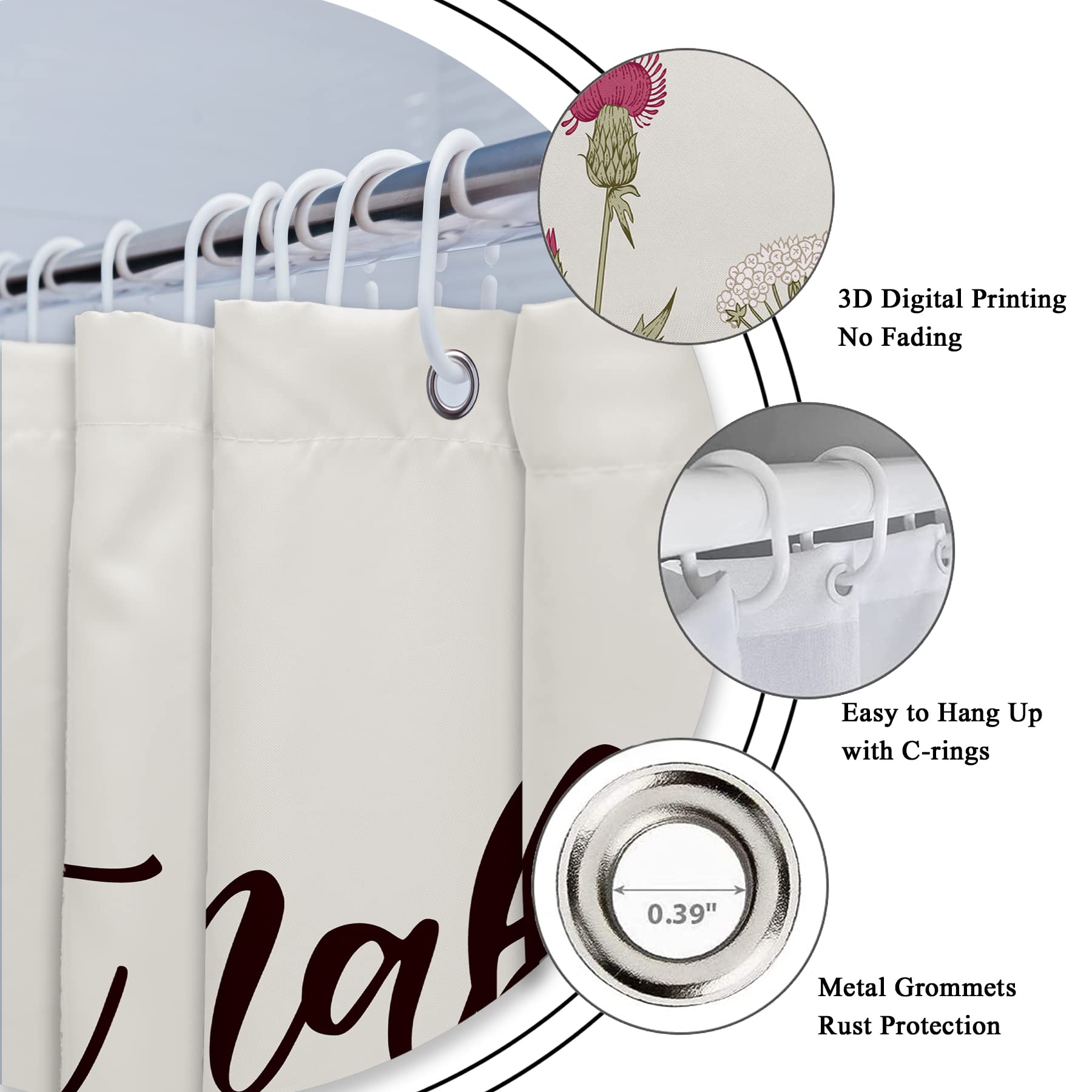 Riyidecor Stall Get Naked Wildflower Small Half Shower Curtain 36Wx72H Inch Farmhouse Flower Botanical Floral Herbs Decor Bathroom Windows Balconies Fabric Polyester Waterproof 7 Pack Plastic Hooks