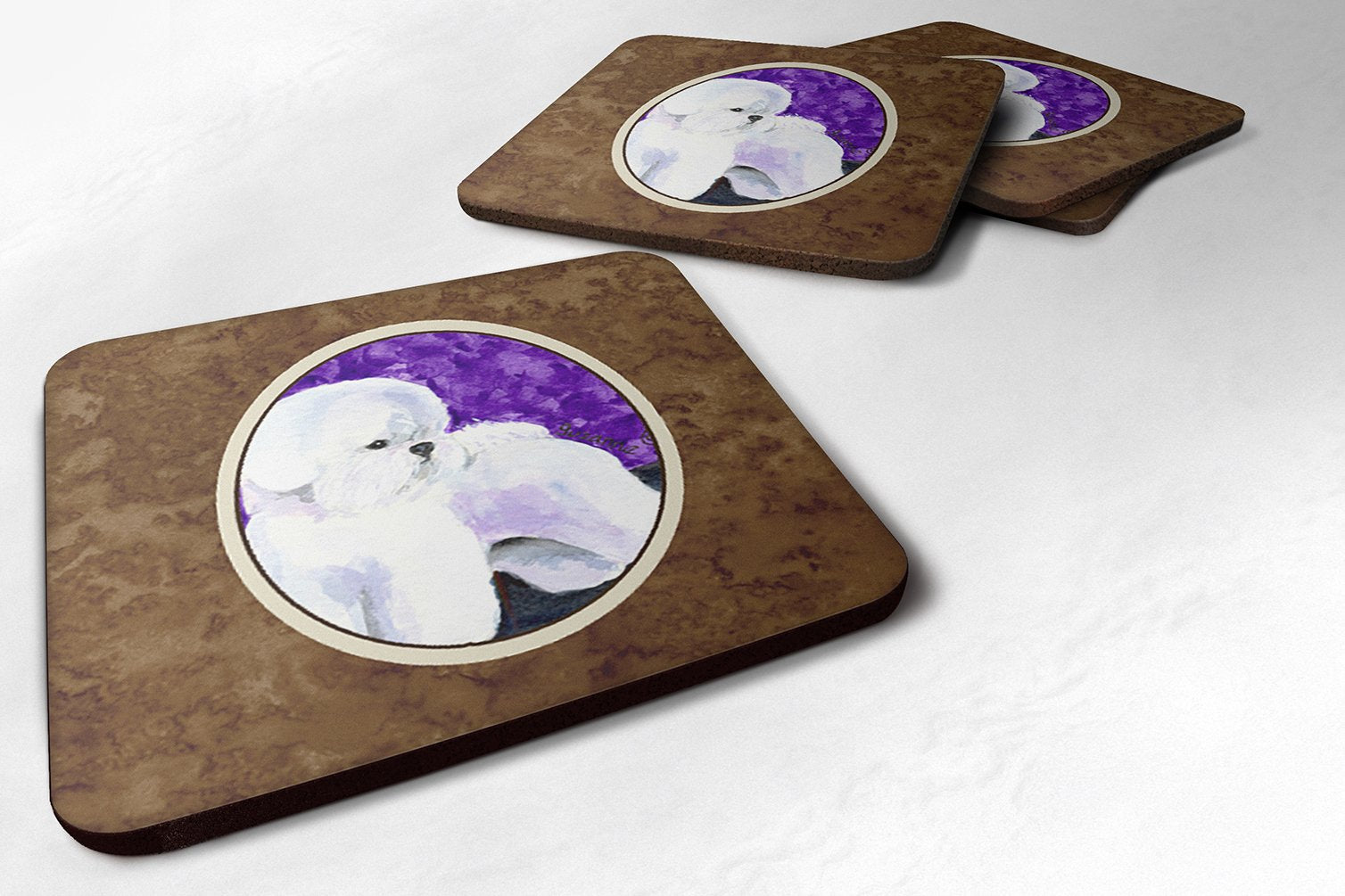 Carolines Treasures Bichon Frise Foam Coasters (Set of 4), 3.5 H x 3.5 W, Multicolor