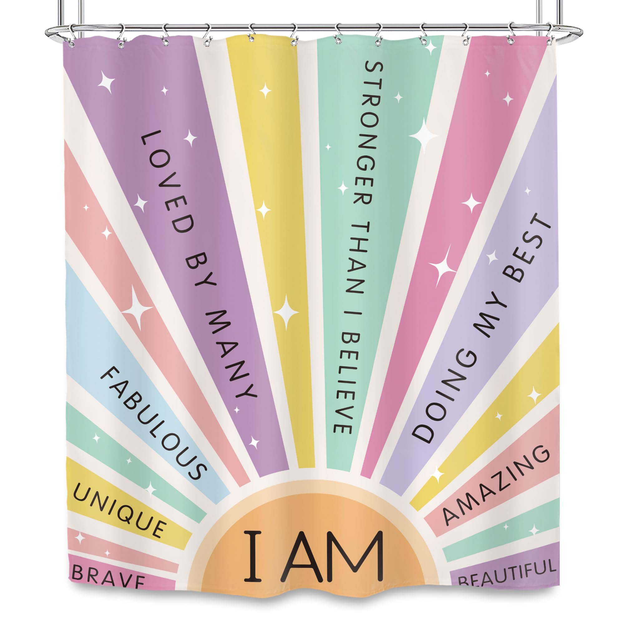 Svbright Kids Girls Shower Curtain 60Wx72L Inch Rainbow Quotes Inspirational Boho Sun Colorful Retro 70S Cute Words Motivational