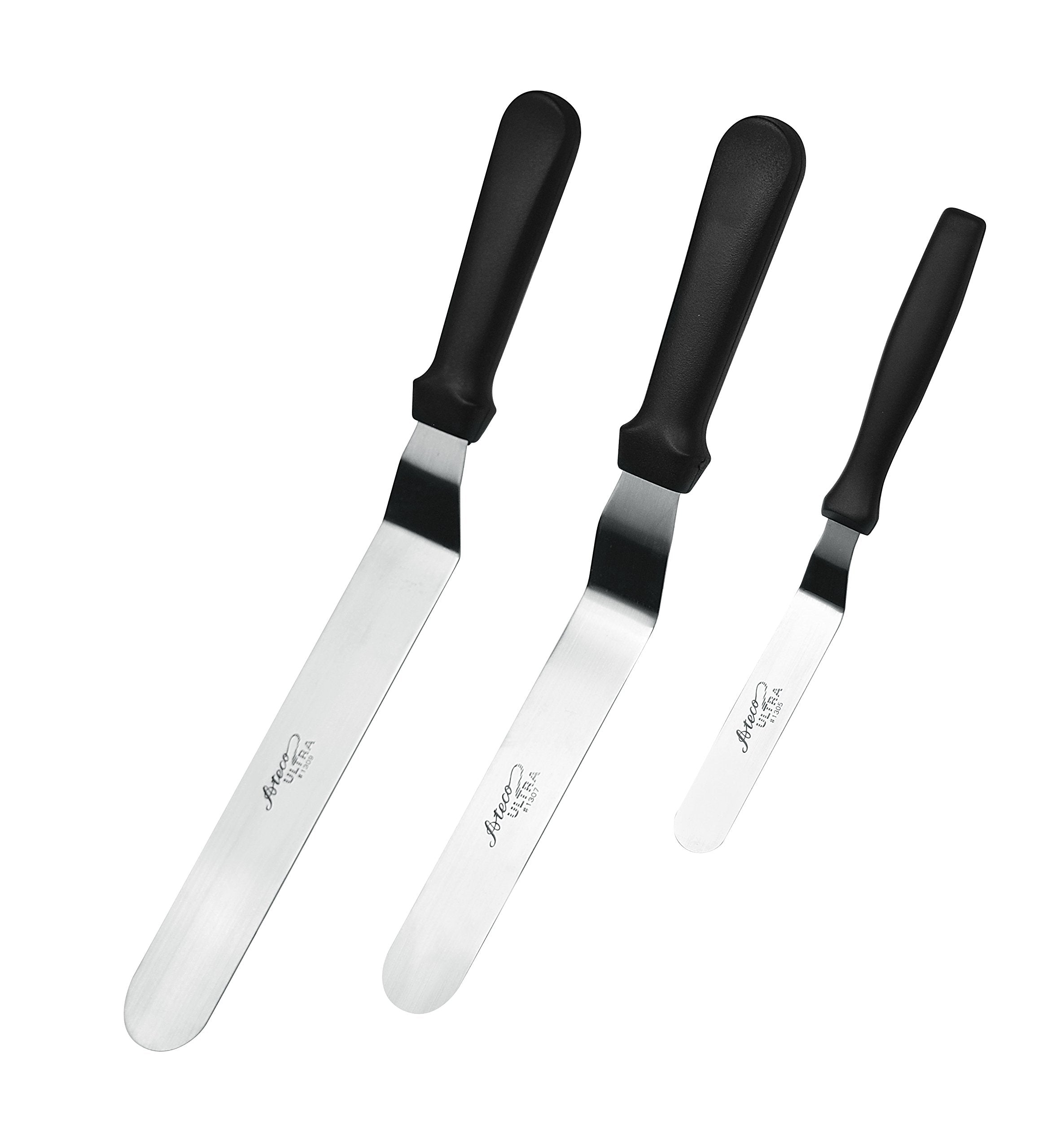 Ateco Ultra Offset Spatula 3 Piece Set; 1305 - 4.25 Inch, 1307 - 7.75 Inch, And 1309 - 9.75 Inch, Stainless Steel Blades