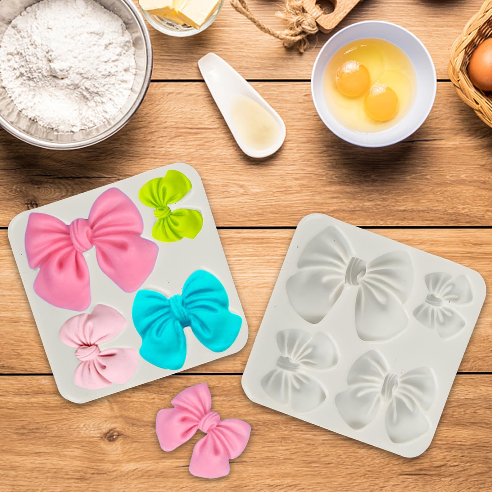 Fondant Bow Molds, 2 Pcs Mini Bow Silicone Fondant Molds Bow Molds For Chocolate Cartoon Bow Silicone Mold For Cupcake Cake Cand
