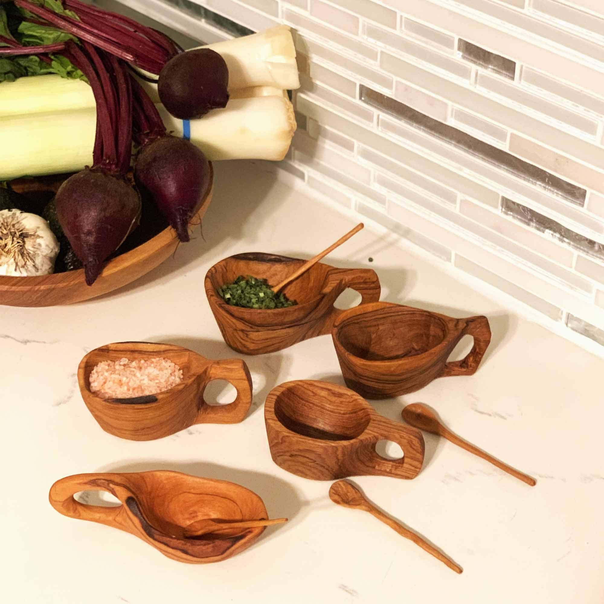 Global Crafts Reclaimed Olive Wood Salt And Spice Pot With Spoon - Kenya