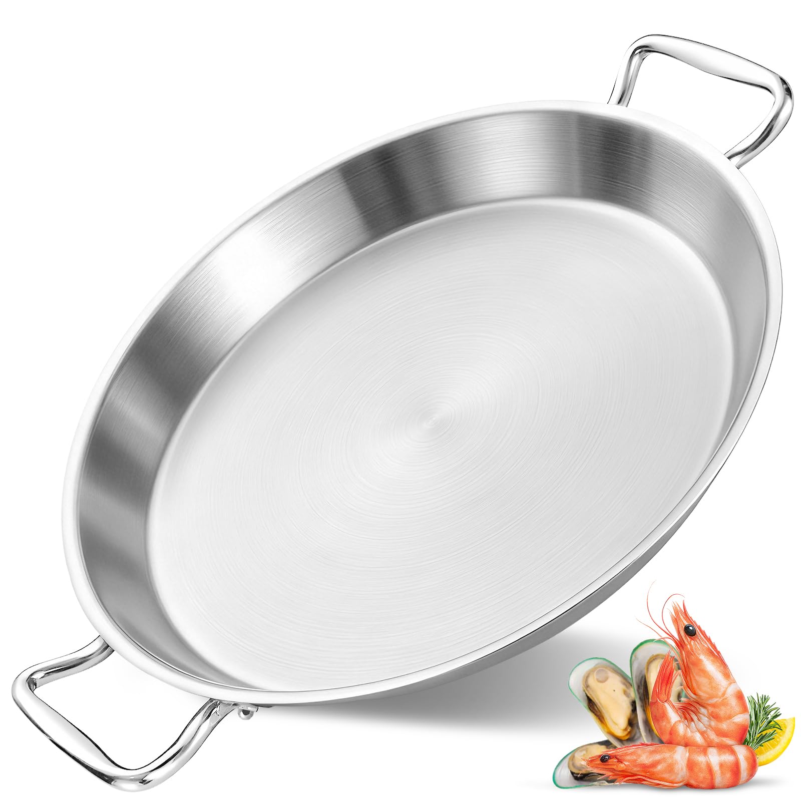 LOLYKITCH 16Inch TriPly Stainless Steel Paella Pan | Induction Compatible
