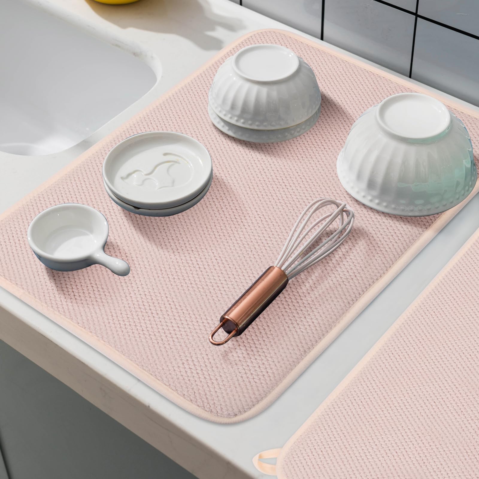 Geeric Microfiber Dish Drying Mat, Super Absorbent Kitchen Dish Drying Pad, Reversible For Countertop, 12*16 Inch Yellow