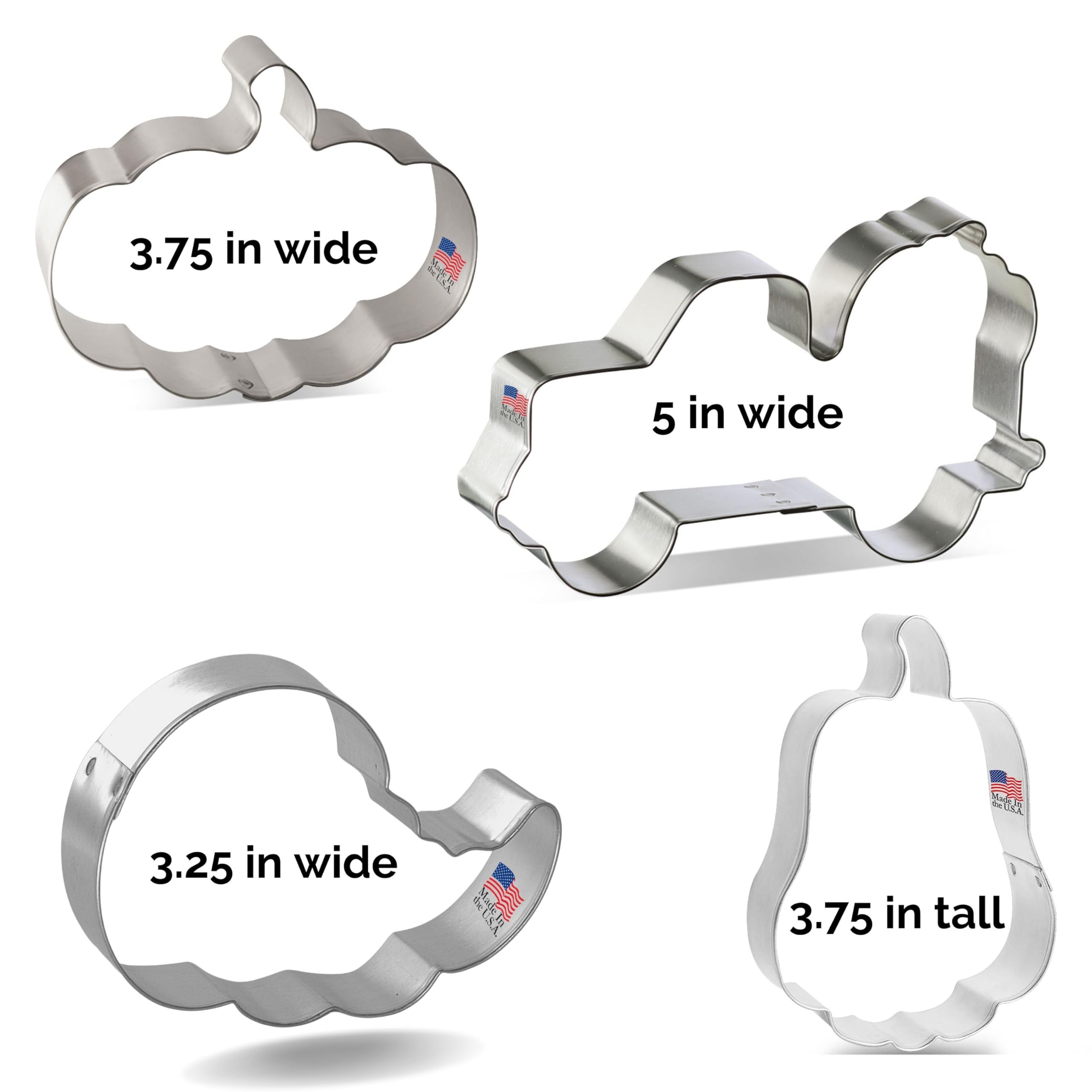 Pumpkin Harvest Cookie Cutter 4 Pc Set - 3.75 In Tall Pumpkin, 3.75 In Flat Pumpkin, 5 In Truck With Pumpkin, 3.25 In Cornucopia