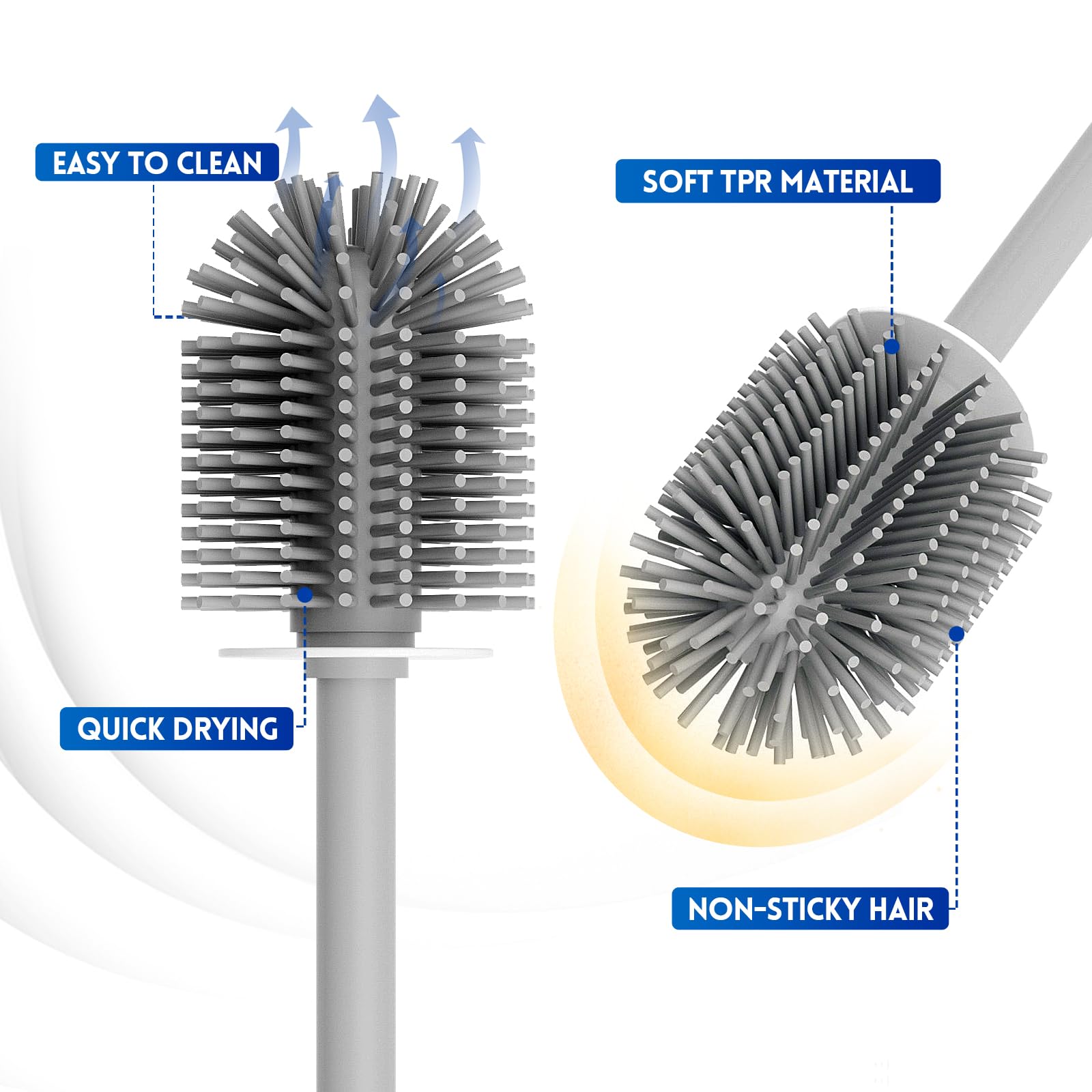 Y-In Hand Toilet Brush And Holder Set, Silicone Toilet Bowl Cleaner Brush Bristles, Bathroom And Rv Cleaning Tools, Space Saving