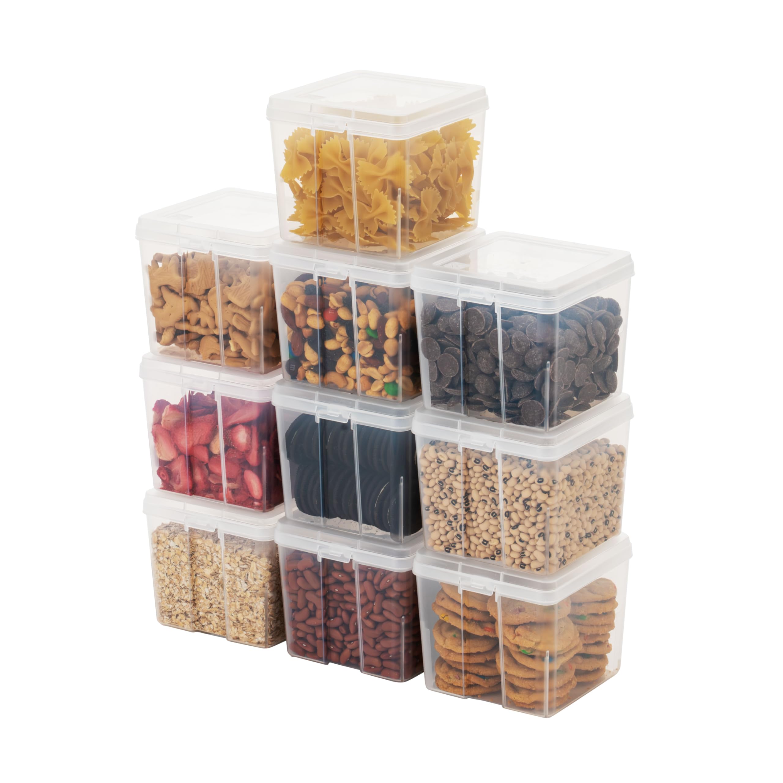 IRIS USA Food Storage Containers with Flip-Top Lid, 1.3 Qt - 10 Pack, Clear Stackable Food Containers for Kitchen & Pantry Organ