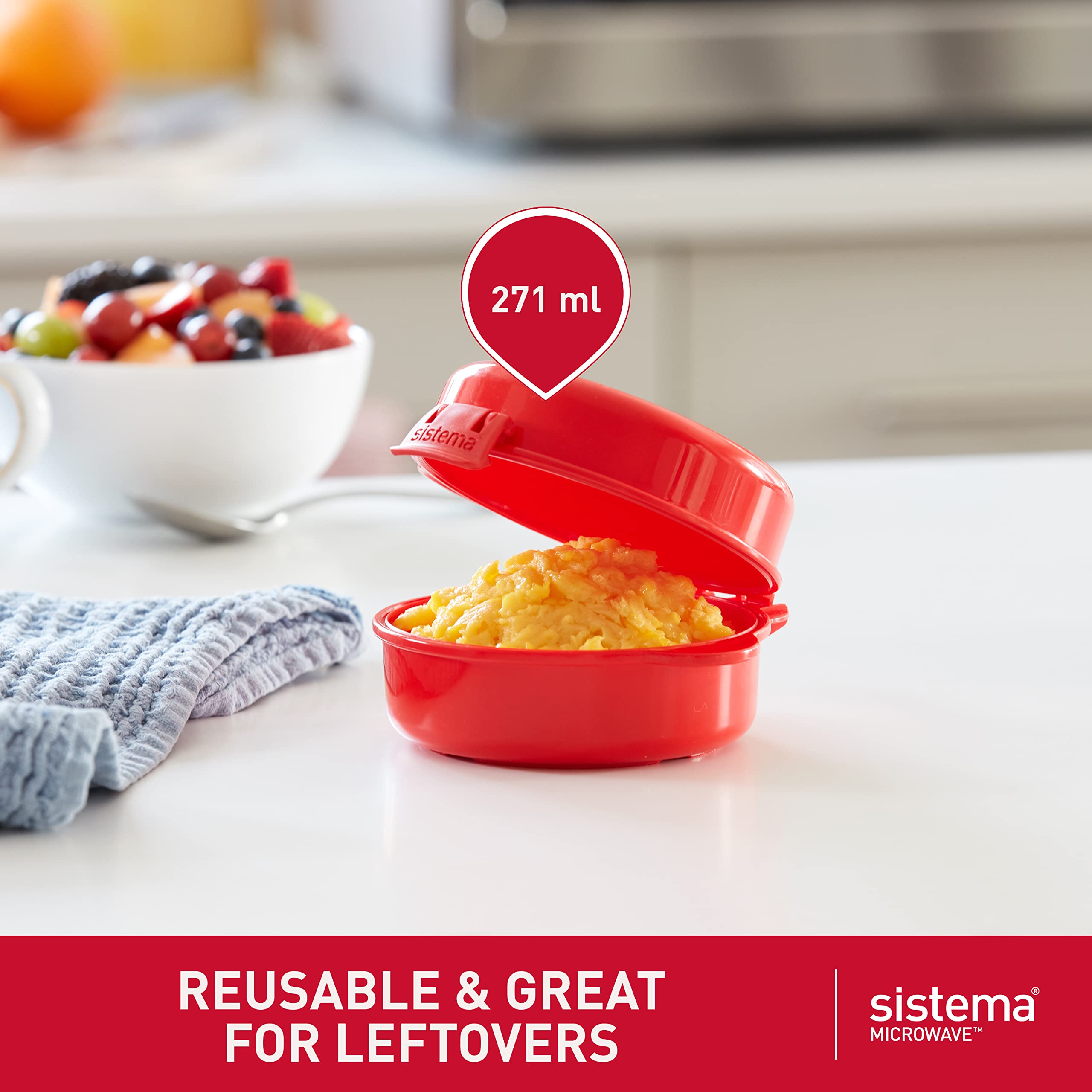 Sistema Microwave Egg cooker and Poacher with Steam Release Vent  Dishwasher Safe  916-Ounce  Red