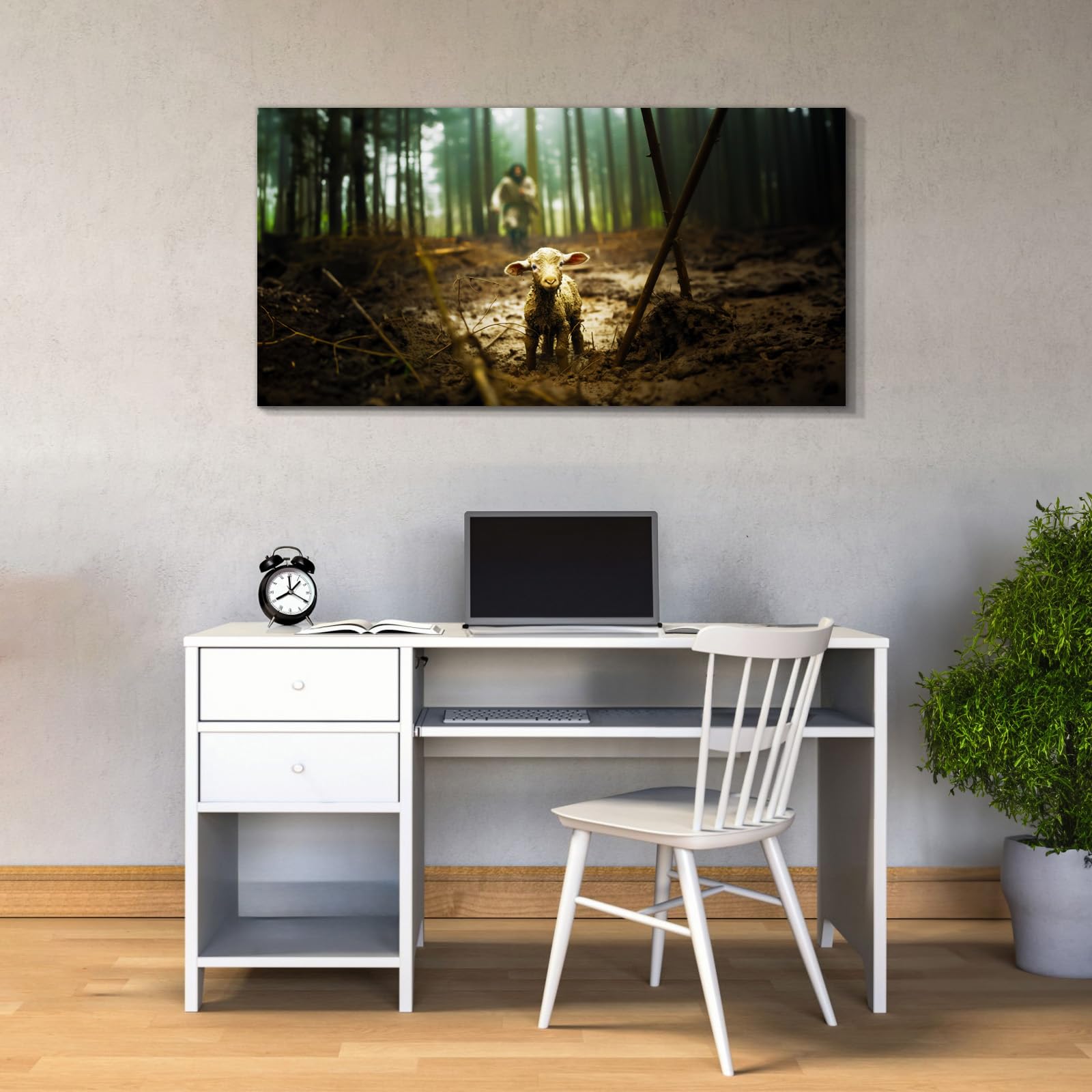 Jesus And Lamb Canvas Wall Art 48''X24'' Jesus Running After Lost Lamb Picture Wall Art Canvas Print Christian Home Decor