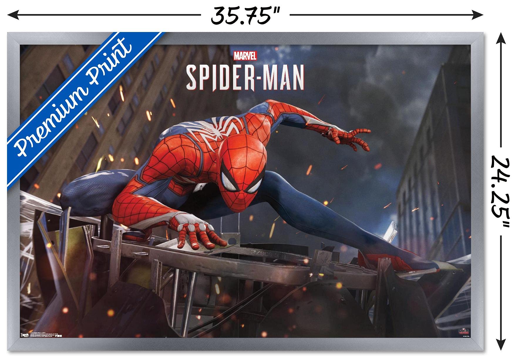Trends International Marvel Comics - Spider-Man - Action Wall Poster, 22.375'' X 34'', Silver Framed Version