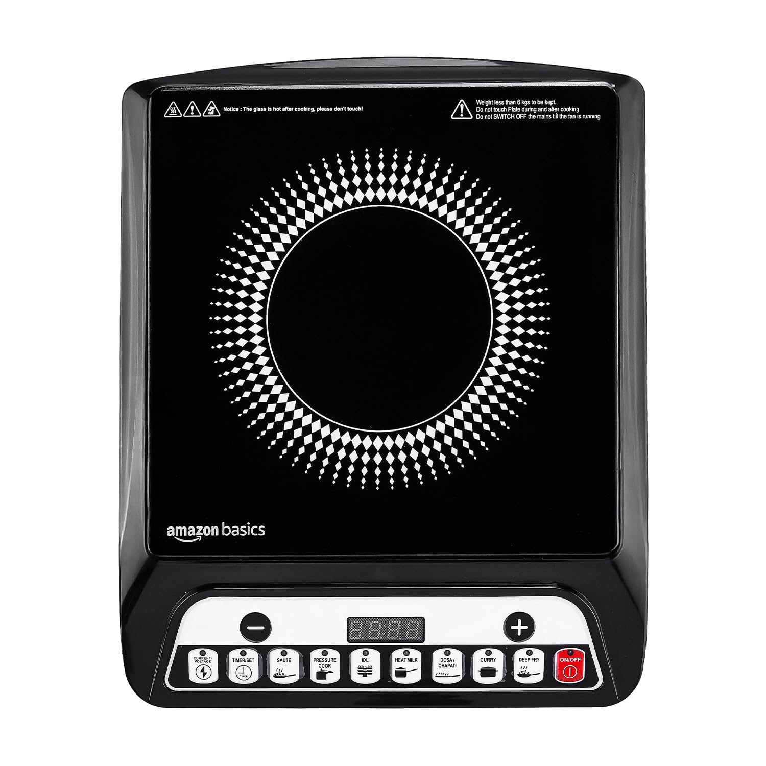 Amazon Basics 1600W Induction Cooktop | 7 PreSet Cooking Menus | Led Display | Smart Push Buttons I Energy Efficient, Auto Cut