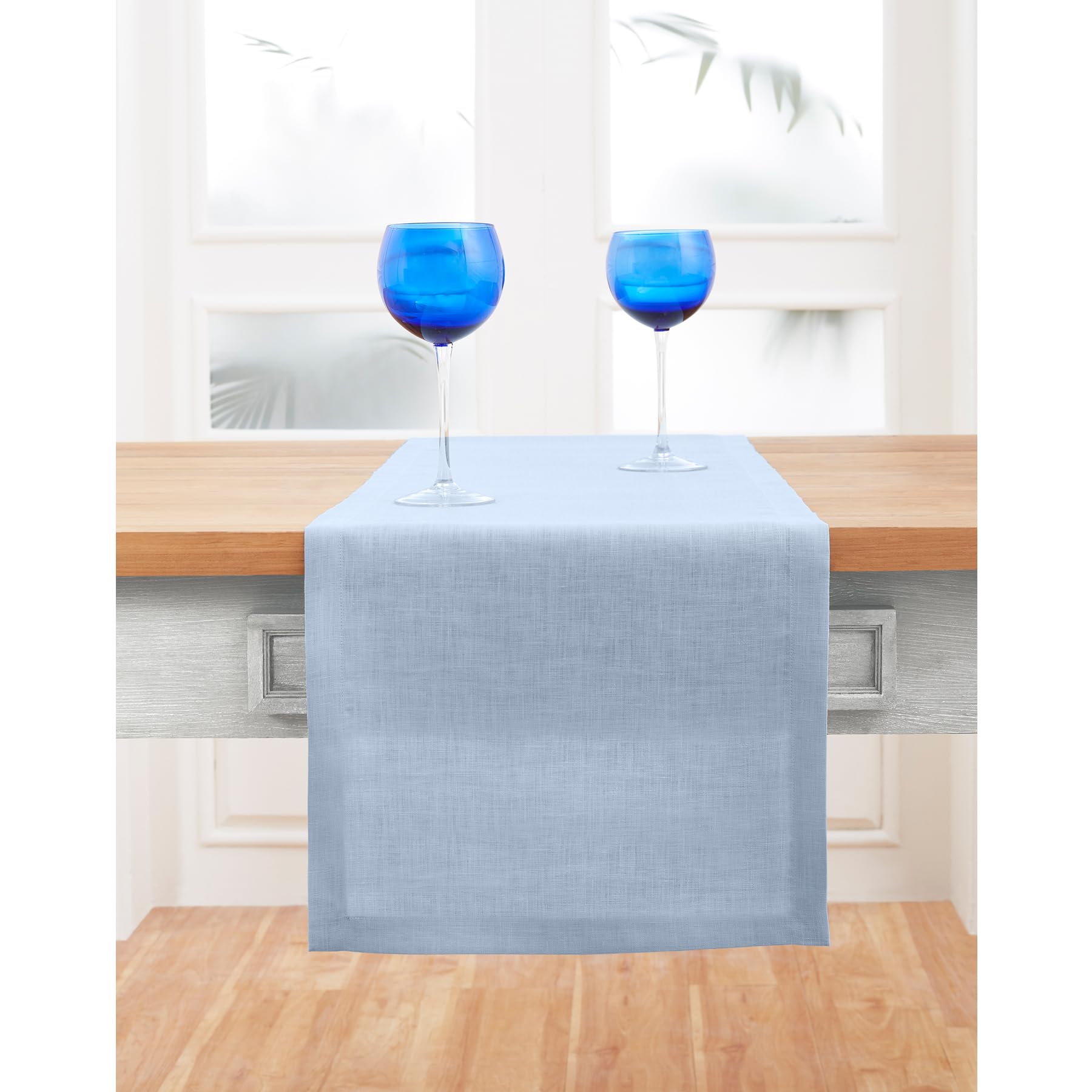 Solino Home Linen Table Runner 48 Inch - 100% Pure Linen Sky Blue Table Runner 14 X 48 Inch - Machine Washable Dining Christmas