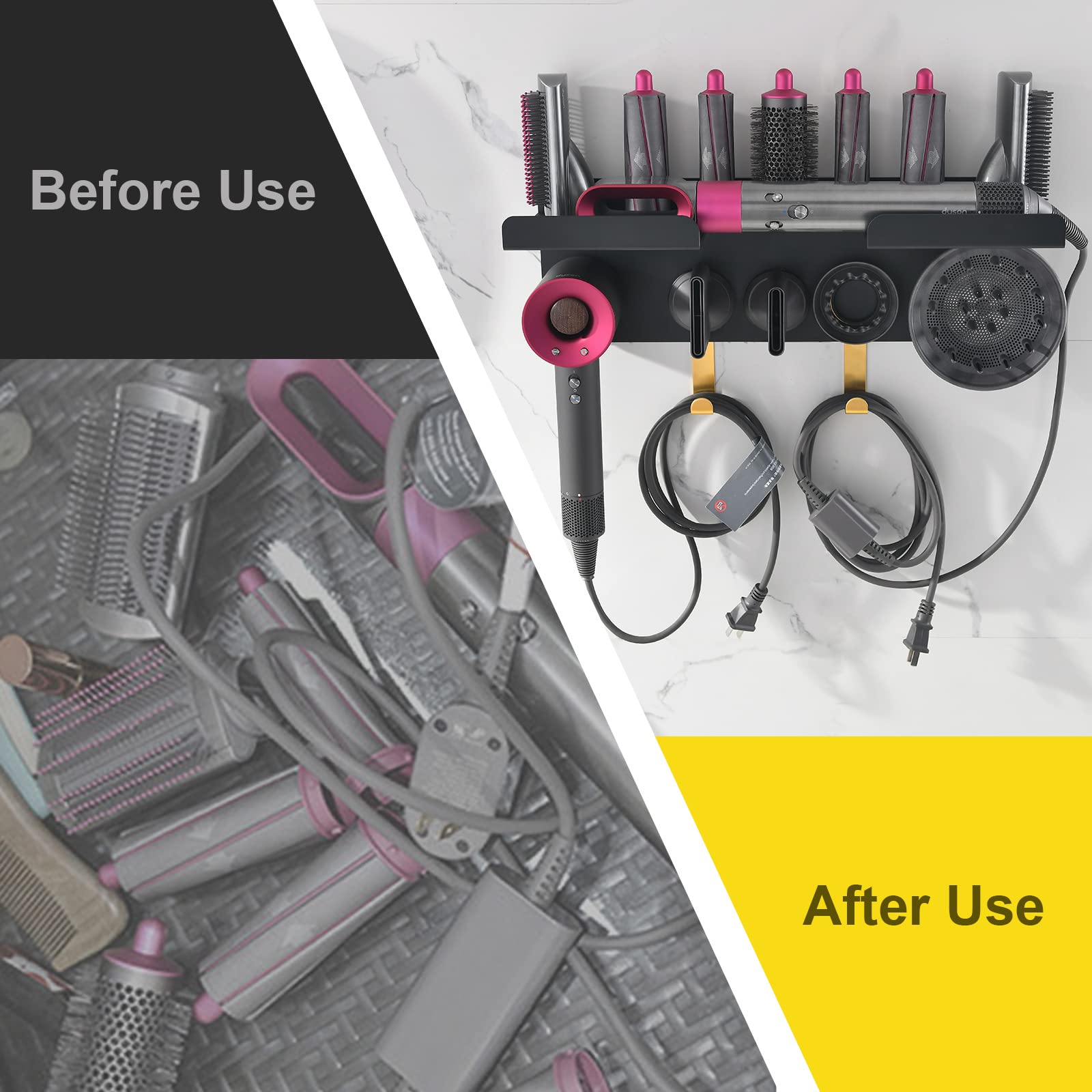 Catoomuu Wall Mount Hair Dryer Stand Holder For Dyson Supersonic Hair Dryer And Dyson Airwrap Styler, 2 In 1 Blow Dryer Accessor