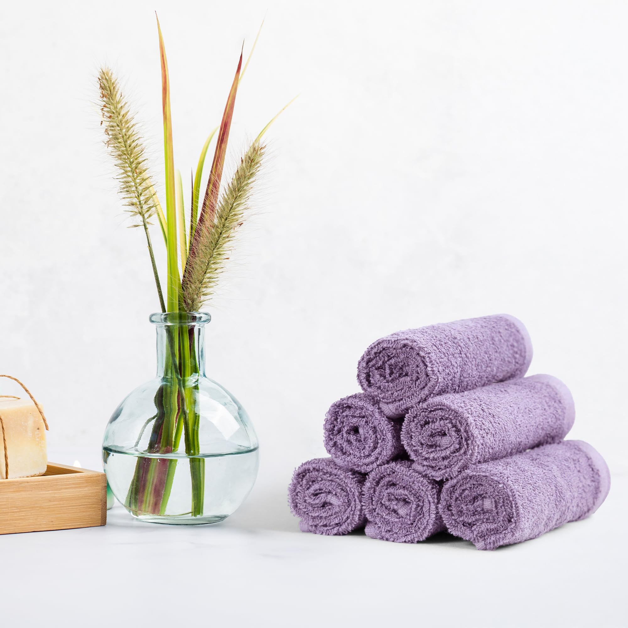 Amazon Basics face Towels for bathroom, 100% Cotton Extra Absorbent washcloth, Fast Drying - salon towel - 24 Pack Lavender (12