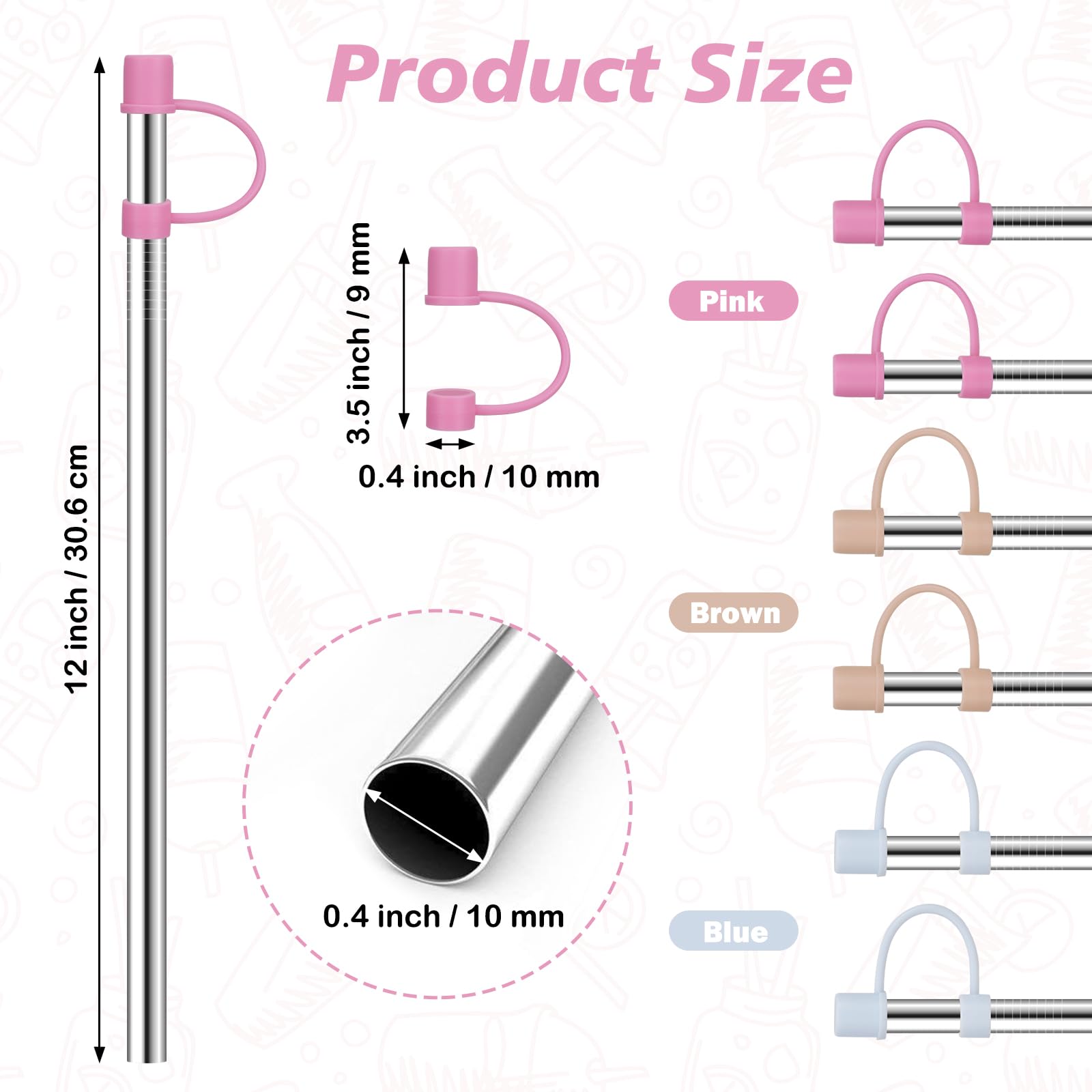 Jetstop 6 Straws With Cover For Stanley Tumbler, Reusable Stainless Steel Straws With Silicone Stoppers, Perfect For Stanley 40