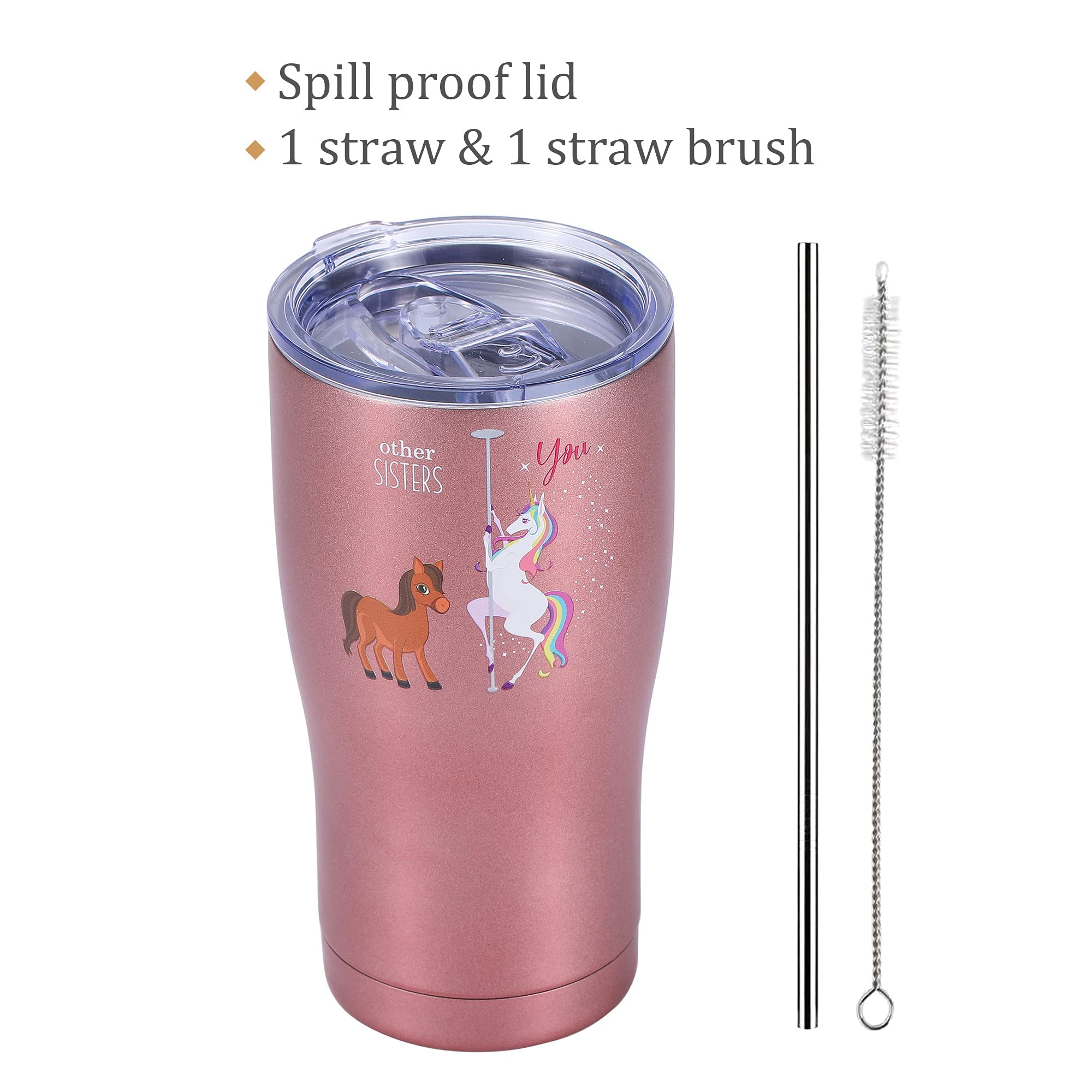 Shamone Unicorn Sister Gifts From Sister, Tumbler 20Oz Insulated Stainless Steel W/Lid, Ss Straw, Cleaning Brush, Sister Birthda