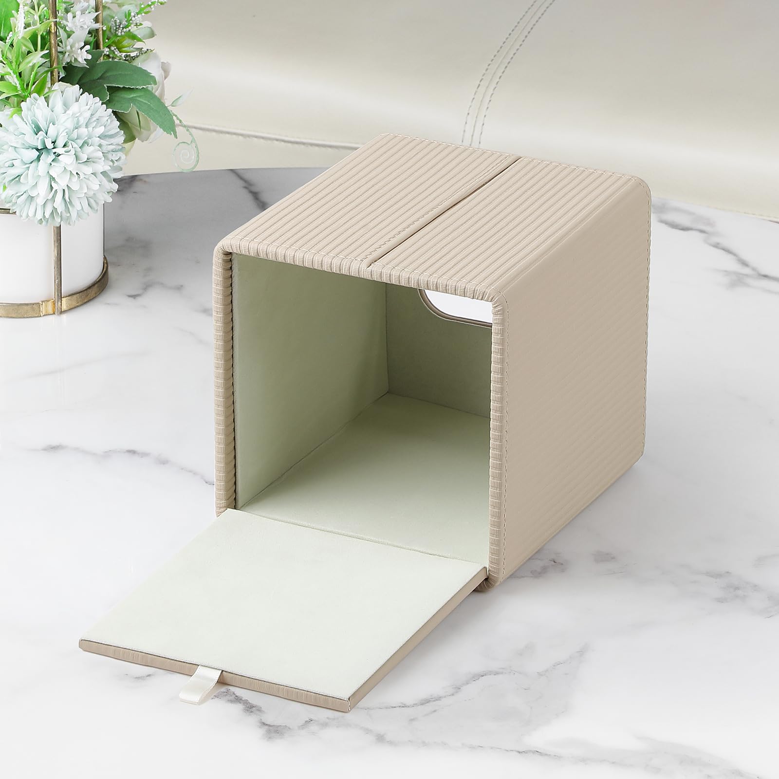 Cretkhp Pu Leather Tissue Box Cover With Magnetic Closure, Modern Square Tissue Box Holder Decorative Organizer For Bathroom Van