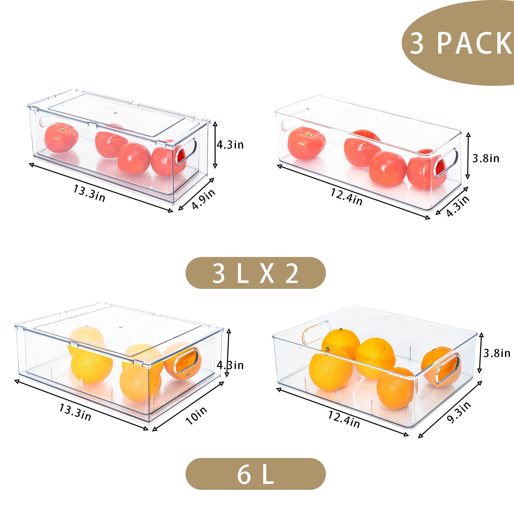 Minesign Set Of 3 Stackable Refrigerator Organizer Bins Pull-Out Drawers For Fruit And Veggies Divided Storage Organizer For Fri