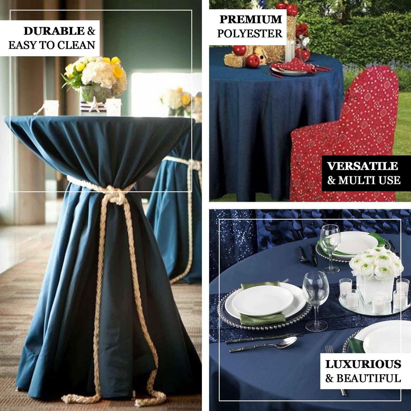 Efavormart 120'' Dark Blue Faux Denim Polyester Round Tablecloth For Wedding Party Banquet Restaurant