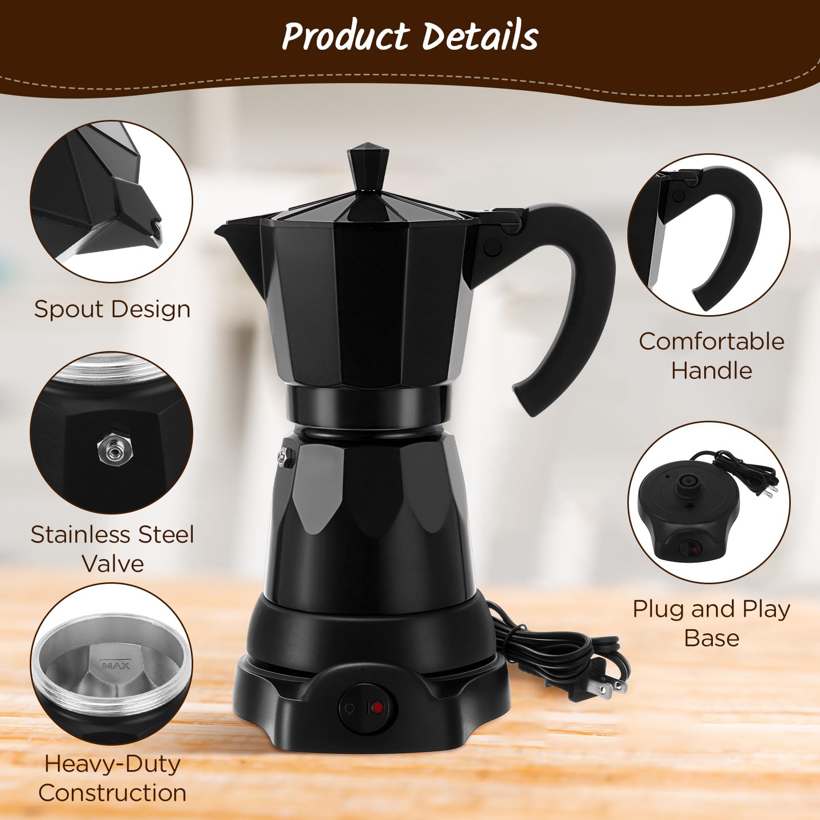 Lemosae Coffee Pot 6 Cup Electric Espresso Coffee Maker Italian Moka Maker 300Ml Portable Aluminum Espresso Maker Espresso Moka