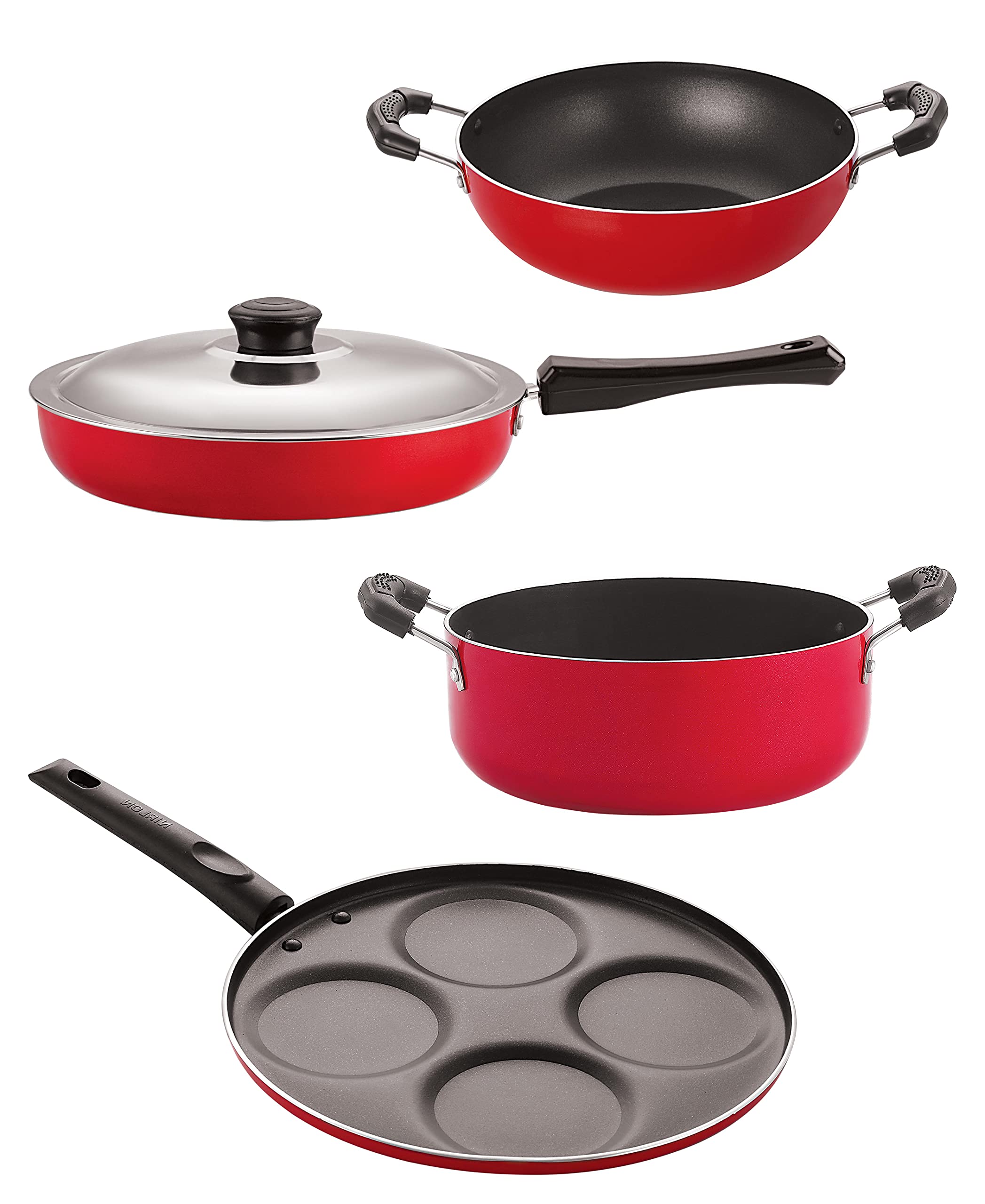 Nirlon Non Stick Cookware Pots And Pans Set Of 4 Pieces (Fp10_Kd10_Up4_Cs24)