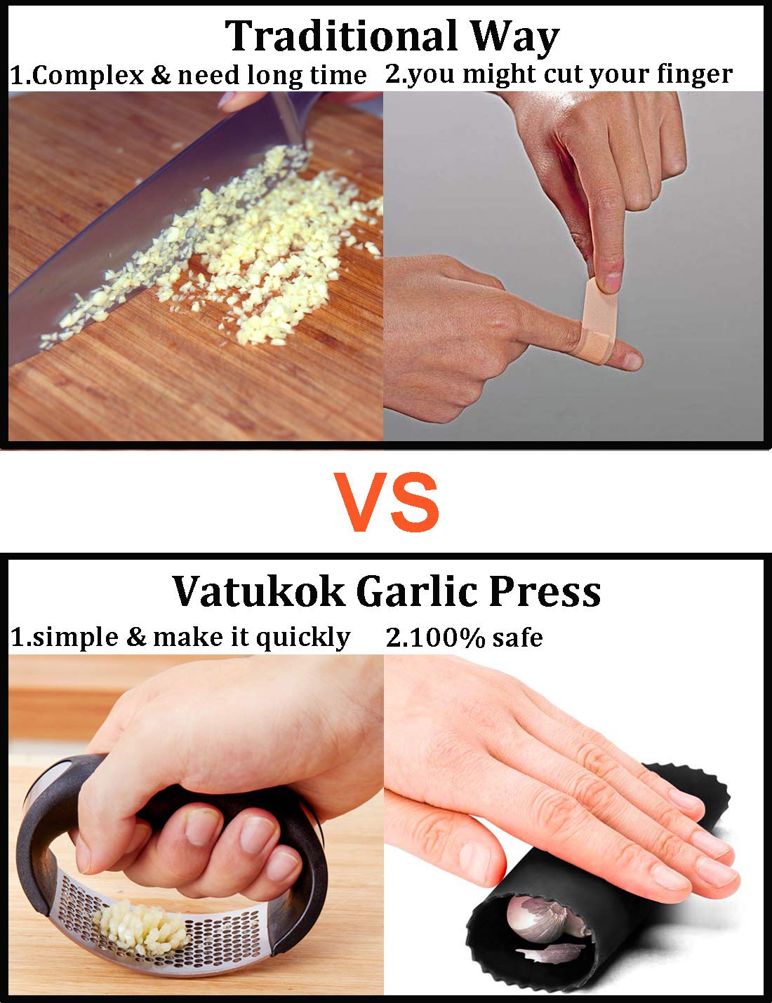 Garlic Press Stainless Steel, Garlic Mincer Garlic Chopper With Peeler& Brush, Cloves Chopper Grinder Slicer Squeezer Roller, Ea