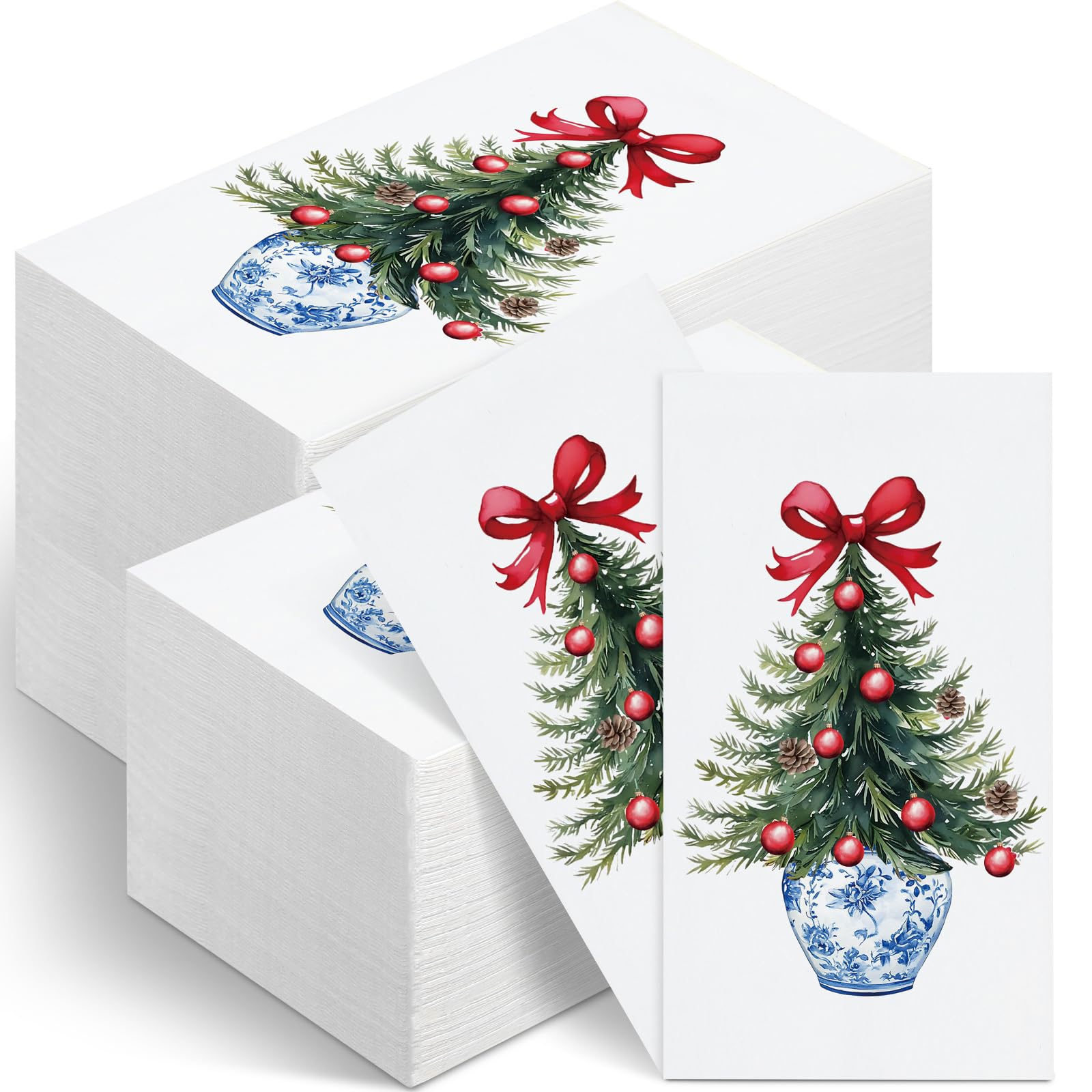 Jetec 200 Pcs Christmas Tree Disposable Hand Towels for Bathroom Chinoiserie Christmas Tree Paper Guests Napkins Decorative Disp
