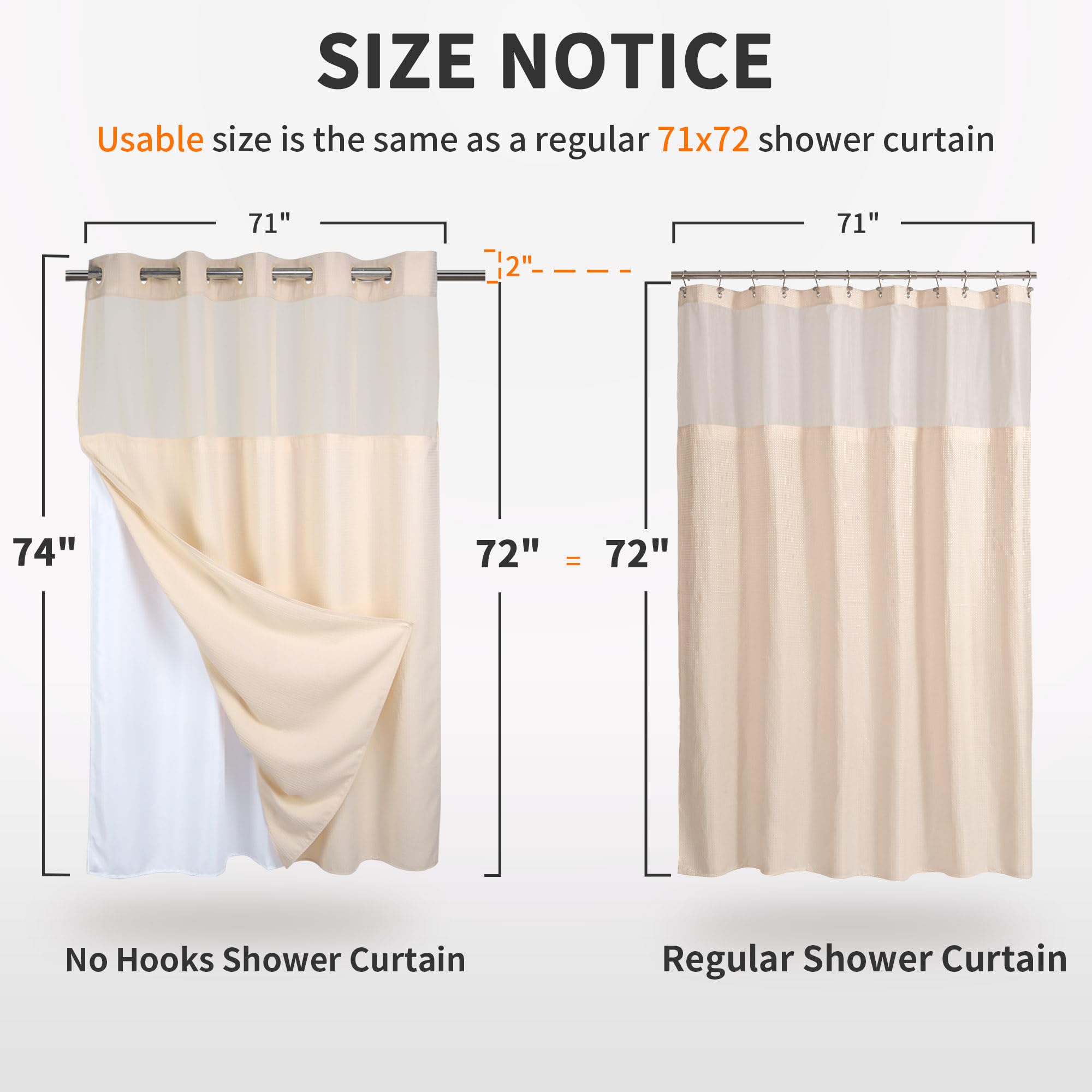 No Hooks Required Waffle Weave Shower Curtain with Snap in Liner - 71W x 74H Hotel Grade Spa Like Bath Curtain Pink