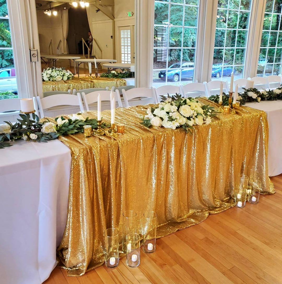 Sparkly Gold Sequin Tablecloth Rectangle Glitter Table Linen 60X102Inch Wedding Sequin Tablecloth Decorations