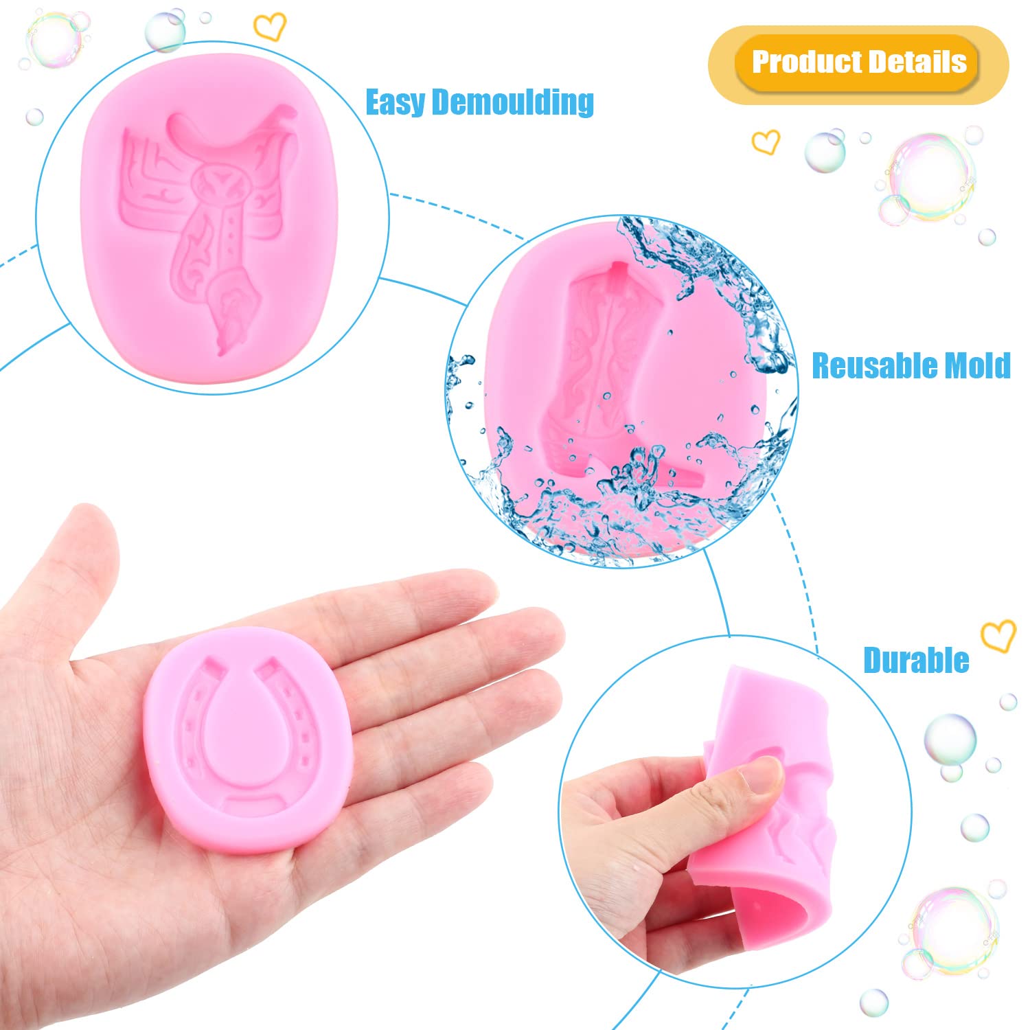 Miyahouse Horseshoe Silicone Mold Horse Fondant Molds Saddle Mold Cowboy Boot Mold For Cake Decorating Cupcake Topper Candy Poly