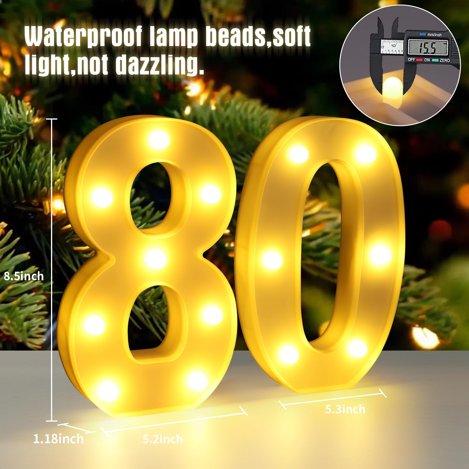 80th Birthday Decorations for Women Men,Happy 80 Birthday Decorations for Centerpieces Table,80 Light Up Numbers Sign Led for Pa
