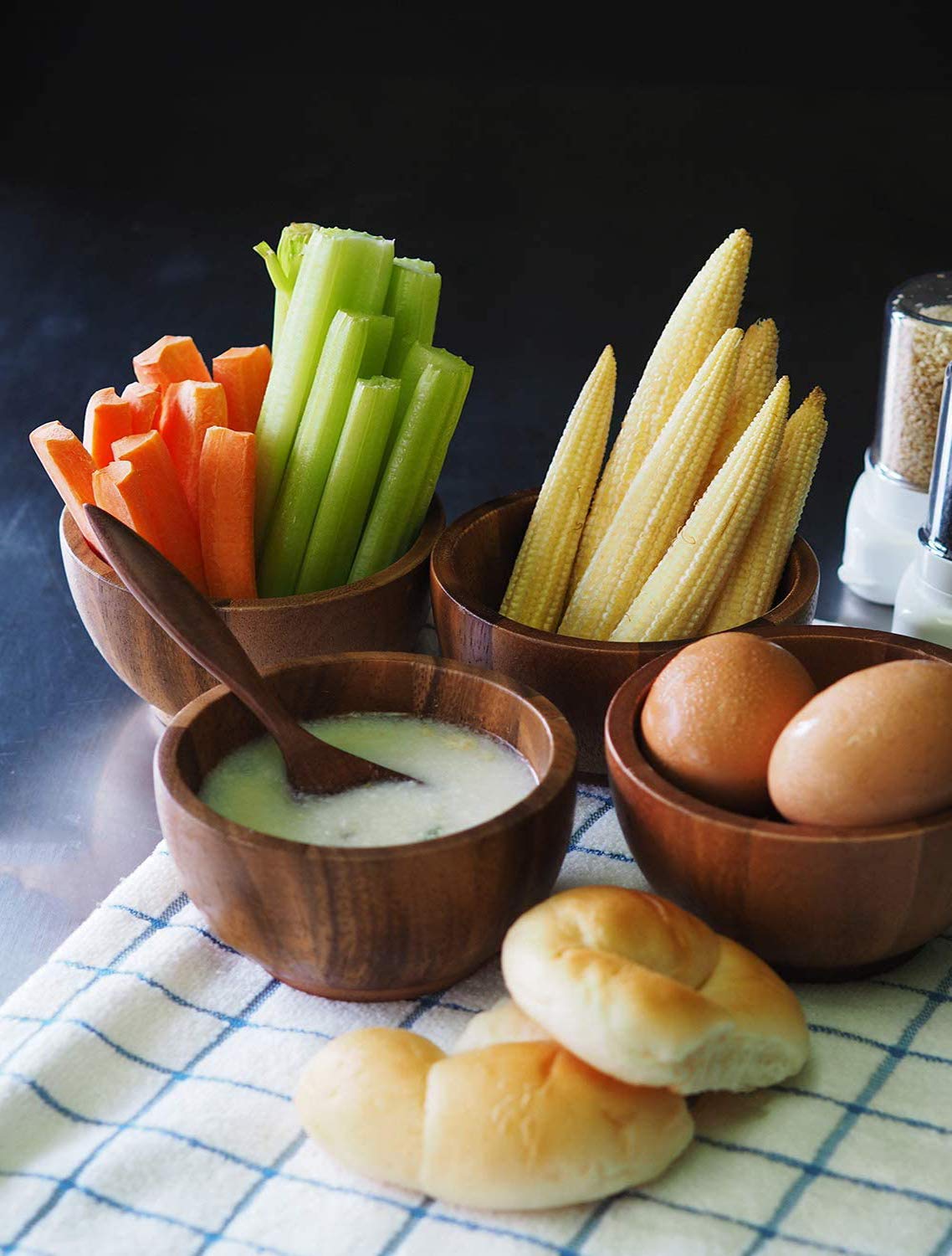 Bestysuperstore Acacia 5'' Round Wooden Bowls, Small Wood Bowl For Soup, Side Dish, Salad Dressing, Dip Sauce, Nuts, Candy, Frui