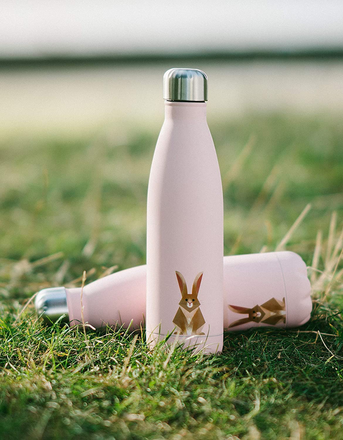 Smllo | Water Bottle With Cute Bunny Design | Stainless Steel | Double Wall Insulated | Pink | 17Oz