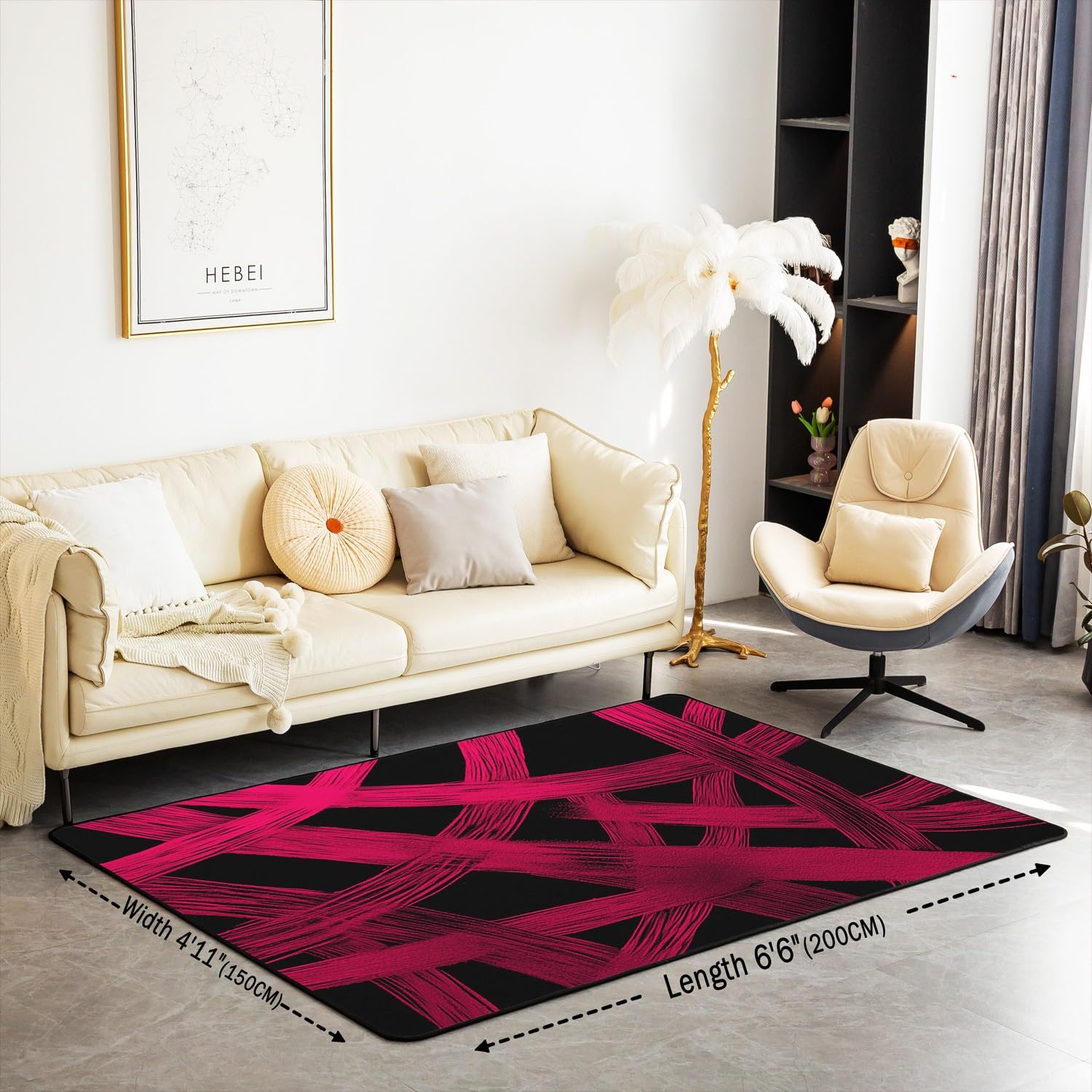 jejeloiu Pink Olive Black Area Rug 5x7 Kids Abstract Geometric Living Room Rugs for Bedroom Teens Lines Decor Carpet Breathable 