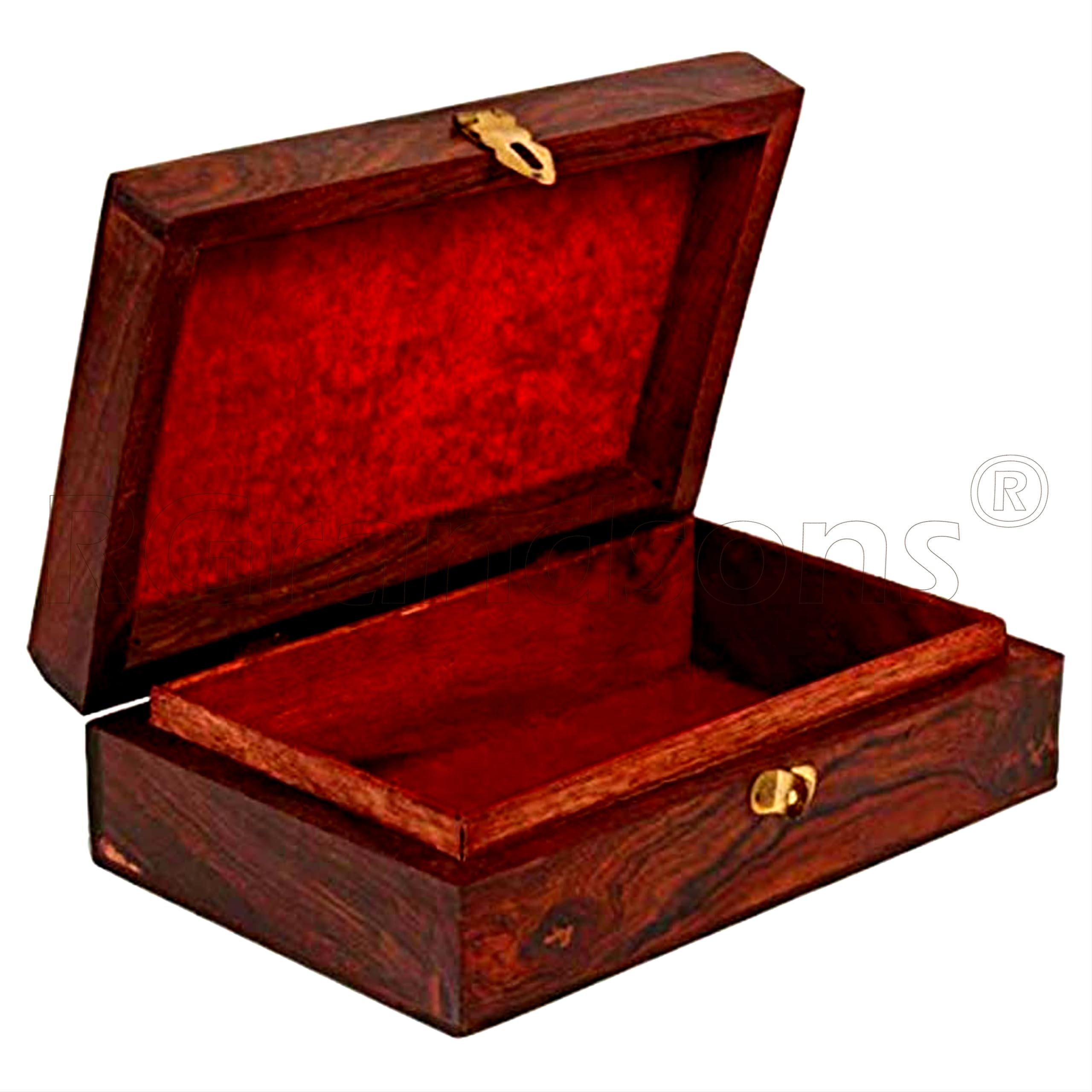 Rgrandsons Handmade Wooden Keepsake Storage Box Jewelry Trinket Holder Organizer Floral Hand Carvings With Brass Inlay 8 Inch