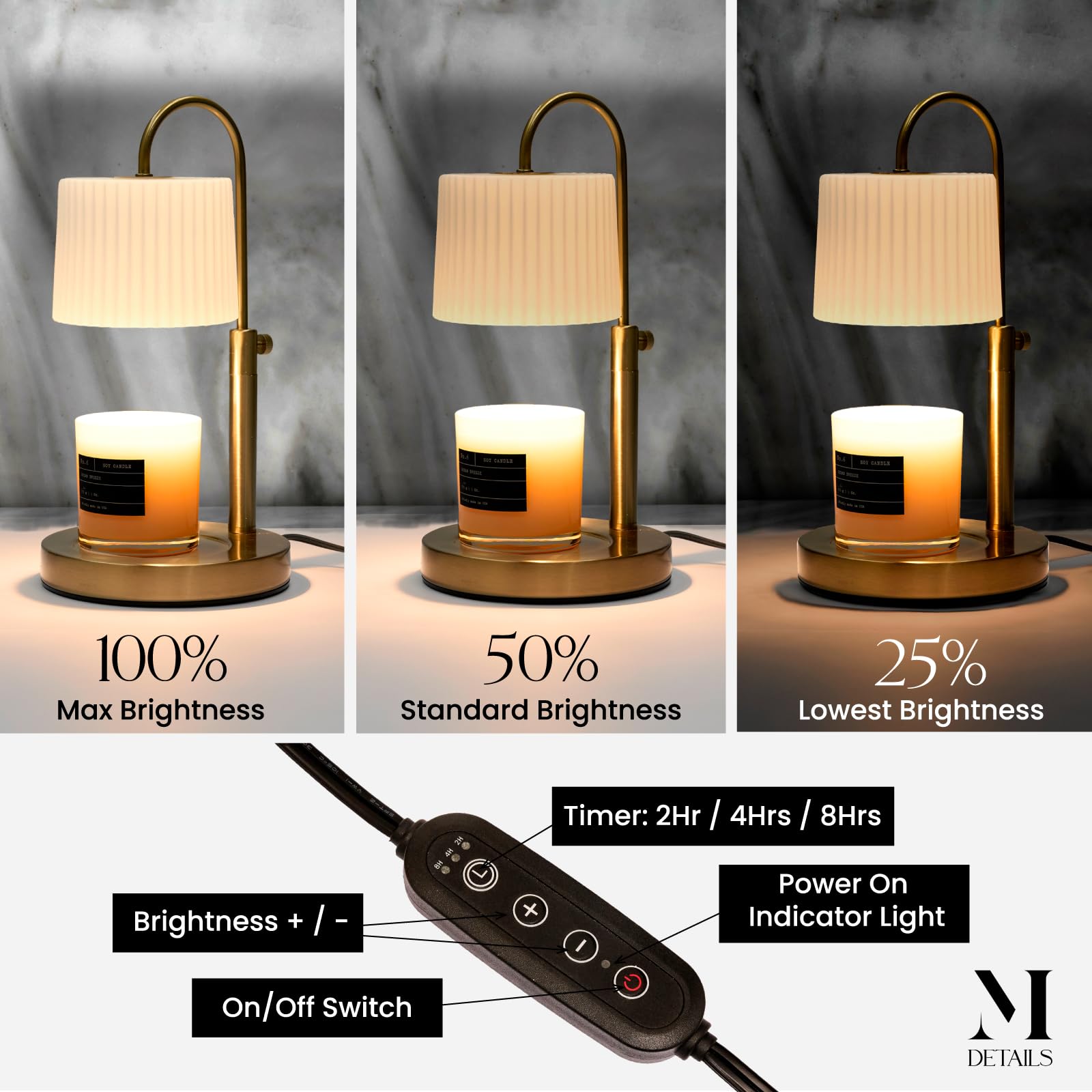 Dimmable Glass Candle Warmer Lamp with Timer - Adjustable Height Candle Lamp Warmer with Timer (8H/4H/2H) - Wax Melter - Ideal G