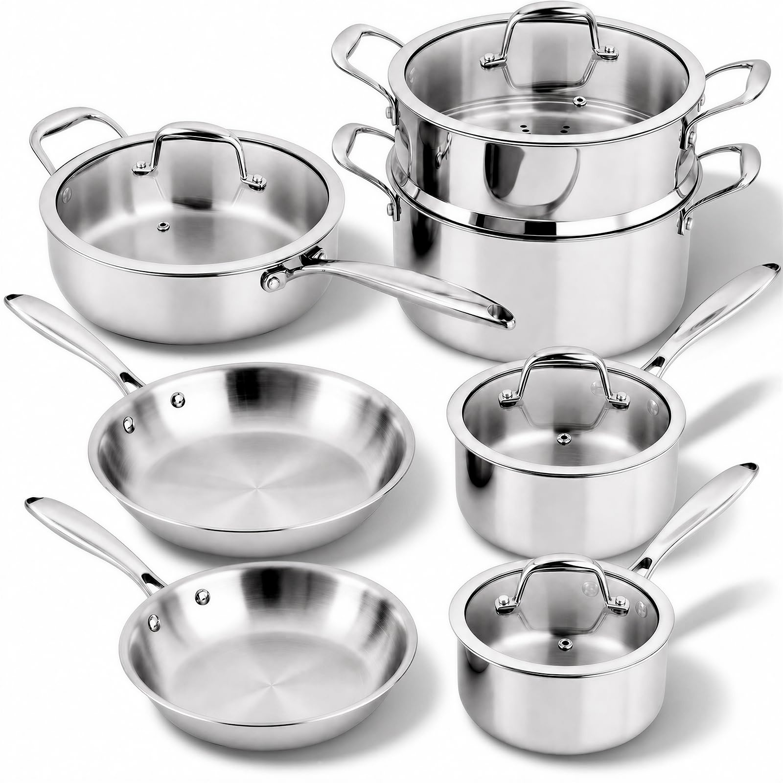 USELUCK Stainless Steel Cookware Set, 11Piece Pots and Pans Set