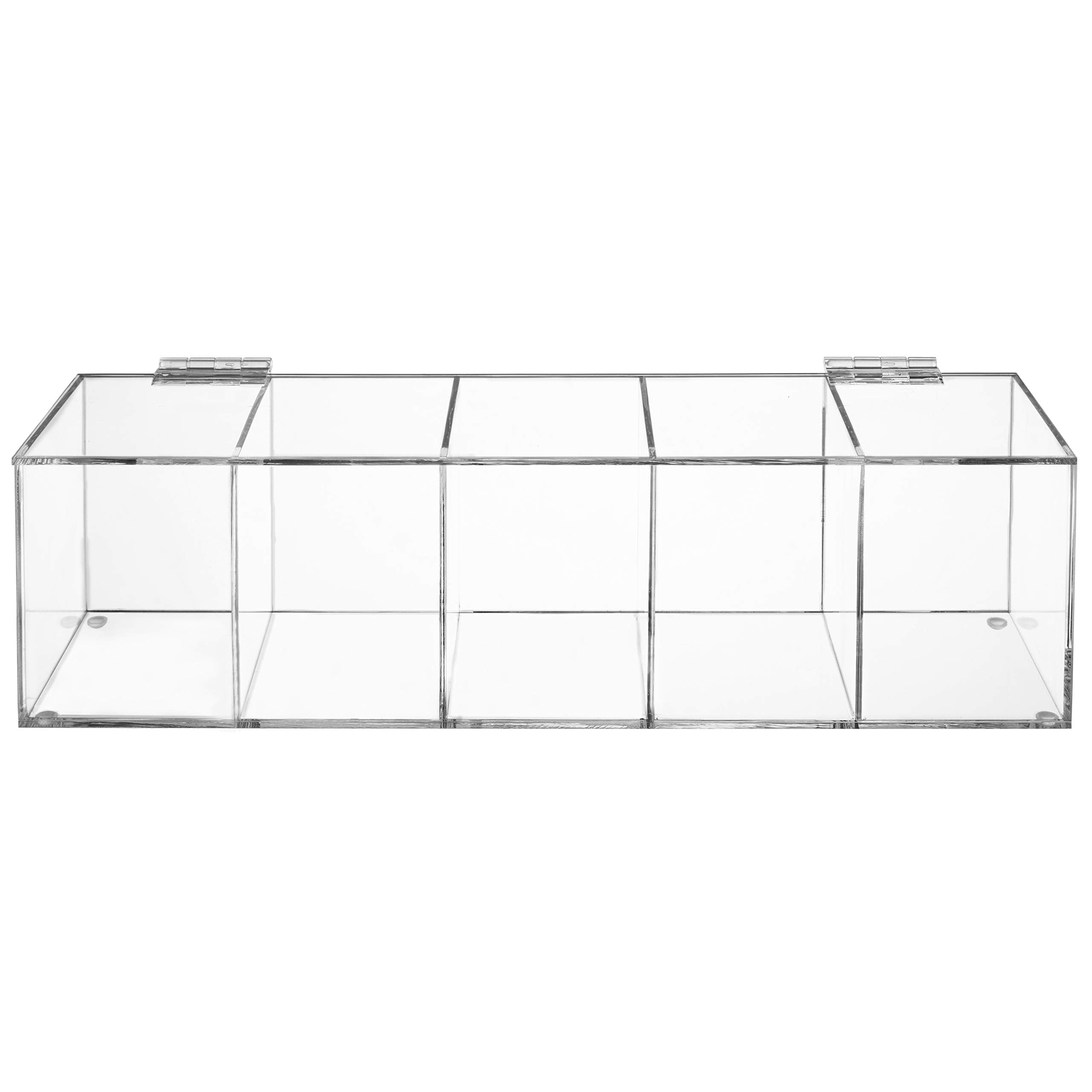 Mygift Modern Clear Premium Acrylic Tea Bag Organizer Box With 5 Compartments And Hinged Lid, Kitchen Countertop Storage Caddy F