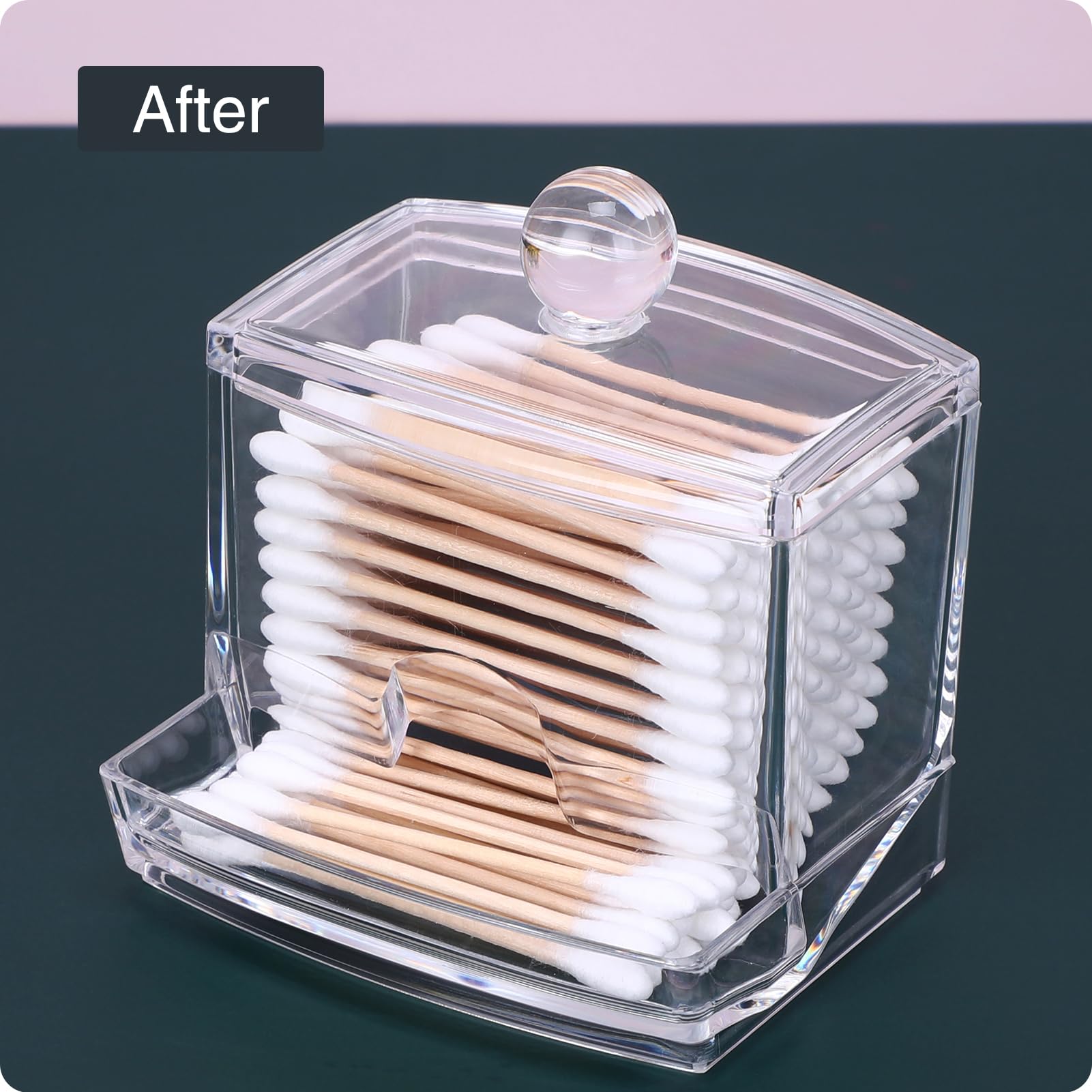 MOSIKER Qtip Holder Dispenser for Bathroom Small Acrylic Clear Cotton Swab Ball Toothpick Dustproof Organizer with Lid