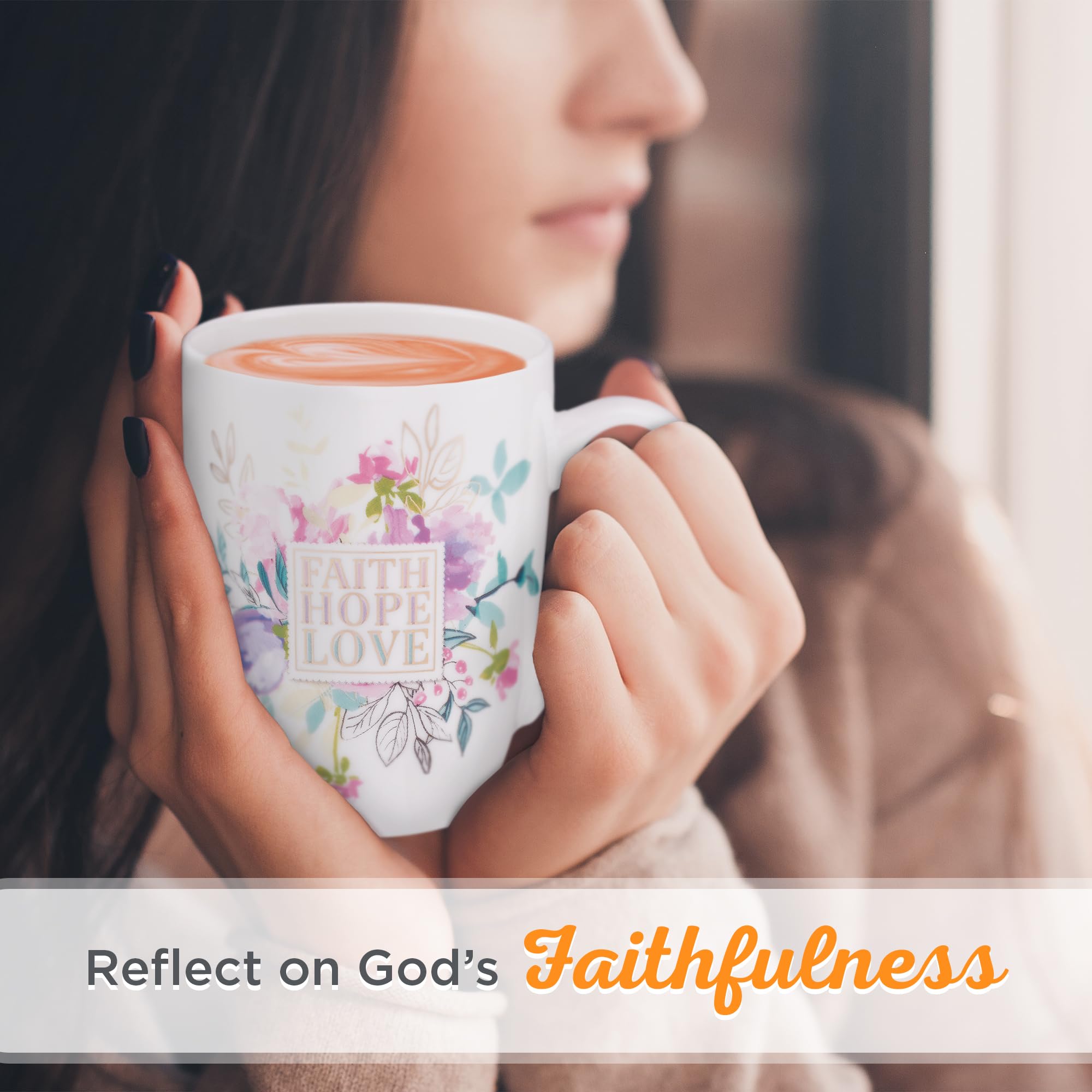 Christian Art Gifts White with Pastel Floral Ceramic Coffee Mug for Women and Men, Faith Hope Love - 1 Corinthians 13:13 Lead-fr