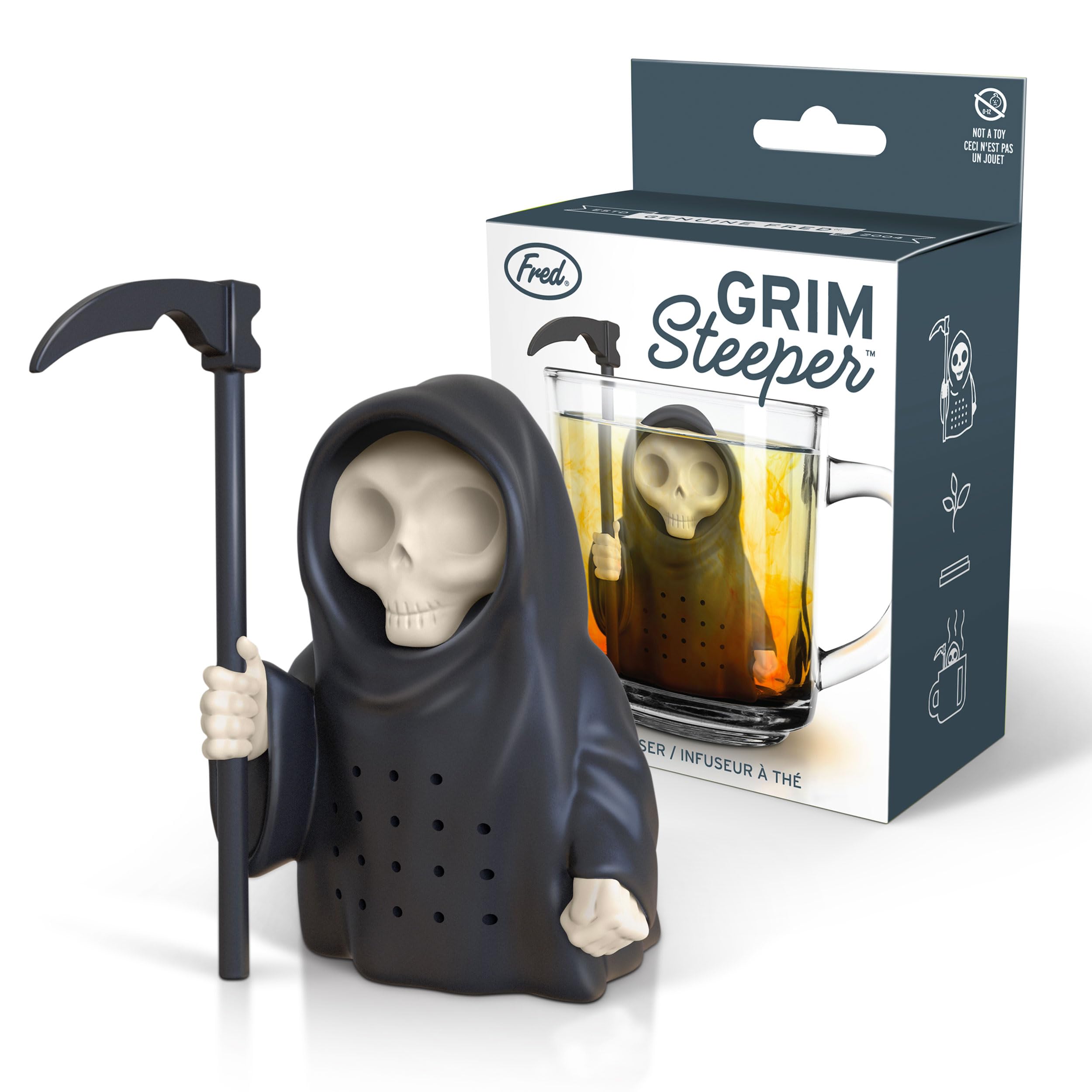 Genuine Fred, Grim Steeper, Grim Reaper Reusable Silicone Tea Infuser, Black, Fun Gift For Tea Lovers, Clever Kitchen Gadget