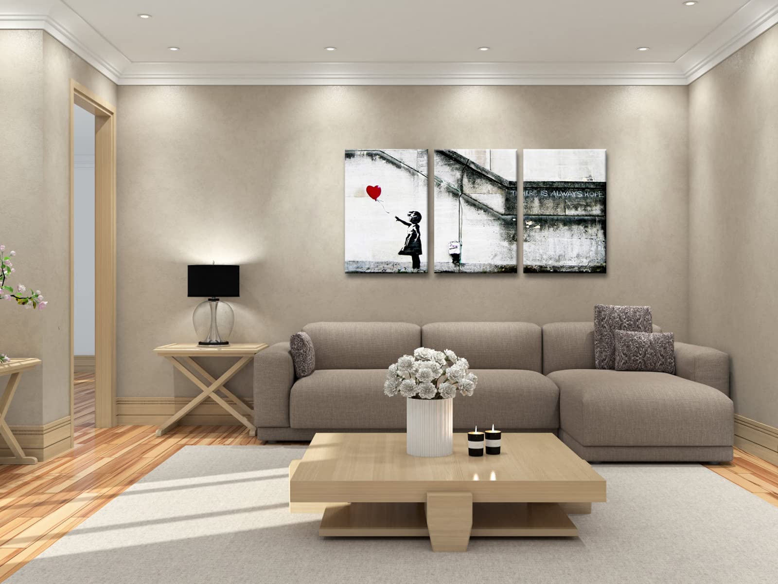 Wieco Art Banksy Grafitti Girl With Red Balloon Modern 3 Piece Famous Canvas Paintings Wall Art Inspirational Grey Love Pictures