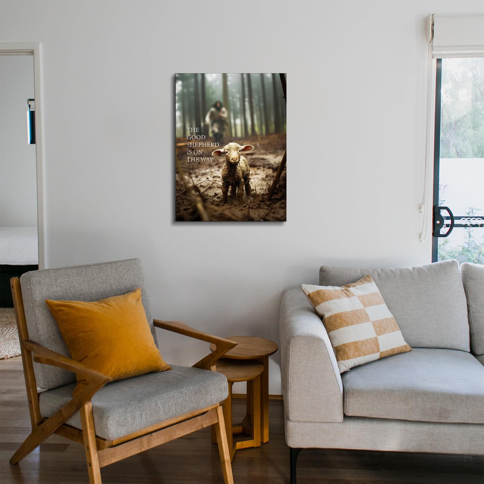 Yonica Jesus And Lamb Canvas Wall Art Jesus Running After Lost Lamb Picture Wall Art Canvas Print Christian Home Decor 12''X16''